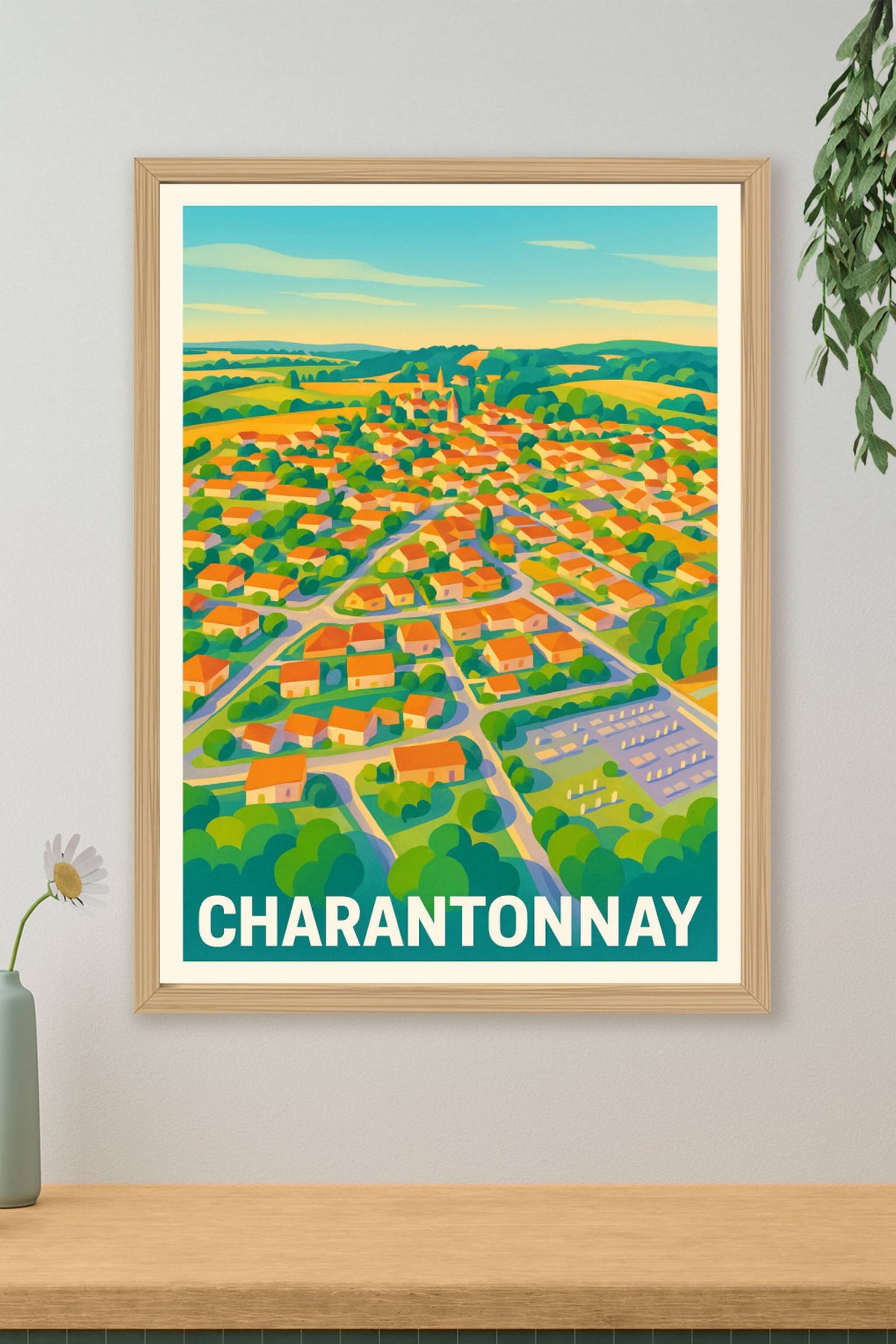 Affiche Charantonnay — Vue colorée d’un village pittoresque · poster d'art de Charantonnay