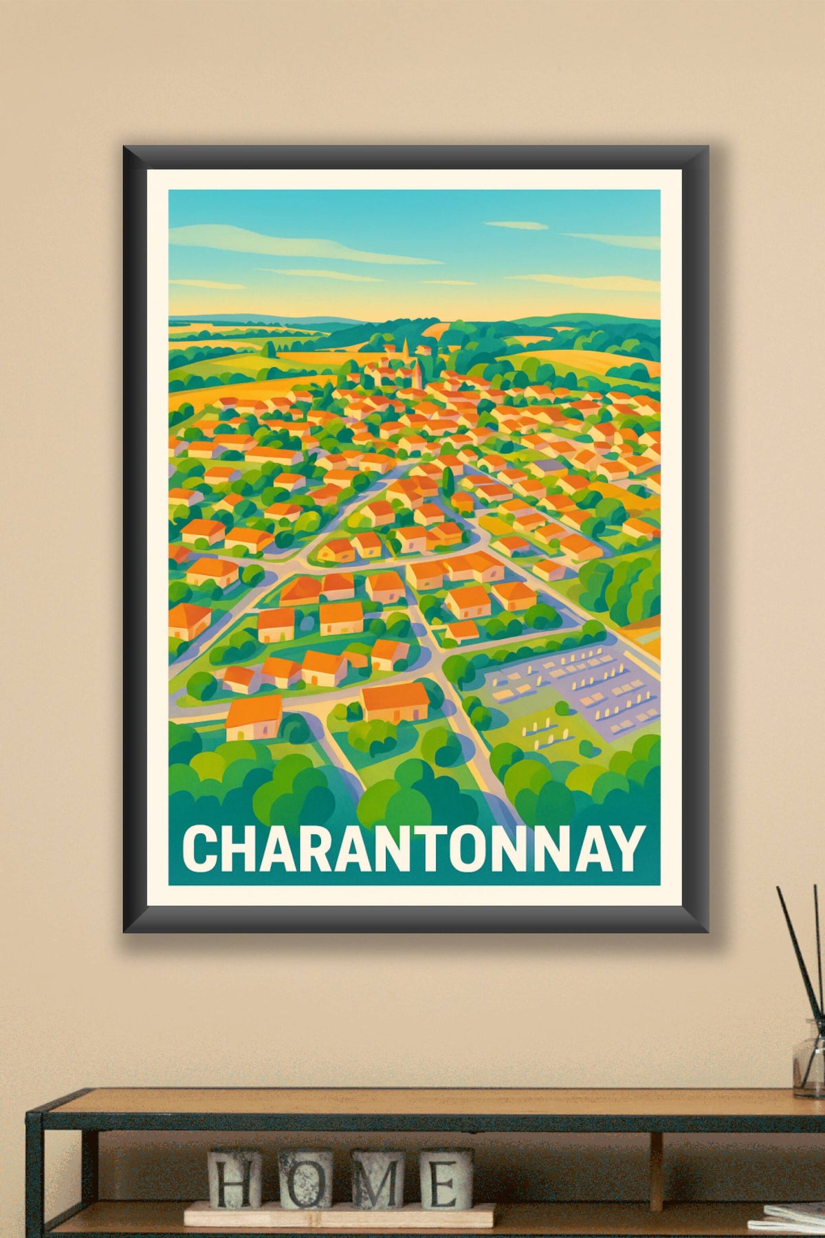 Affiche Charantonnay — Vue colorée d’un village pittoresque · poster d'art de Charantonnay