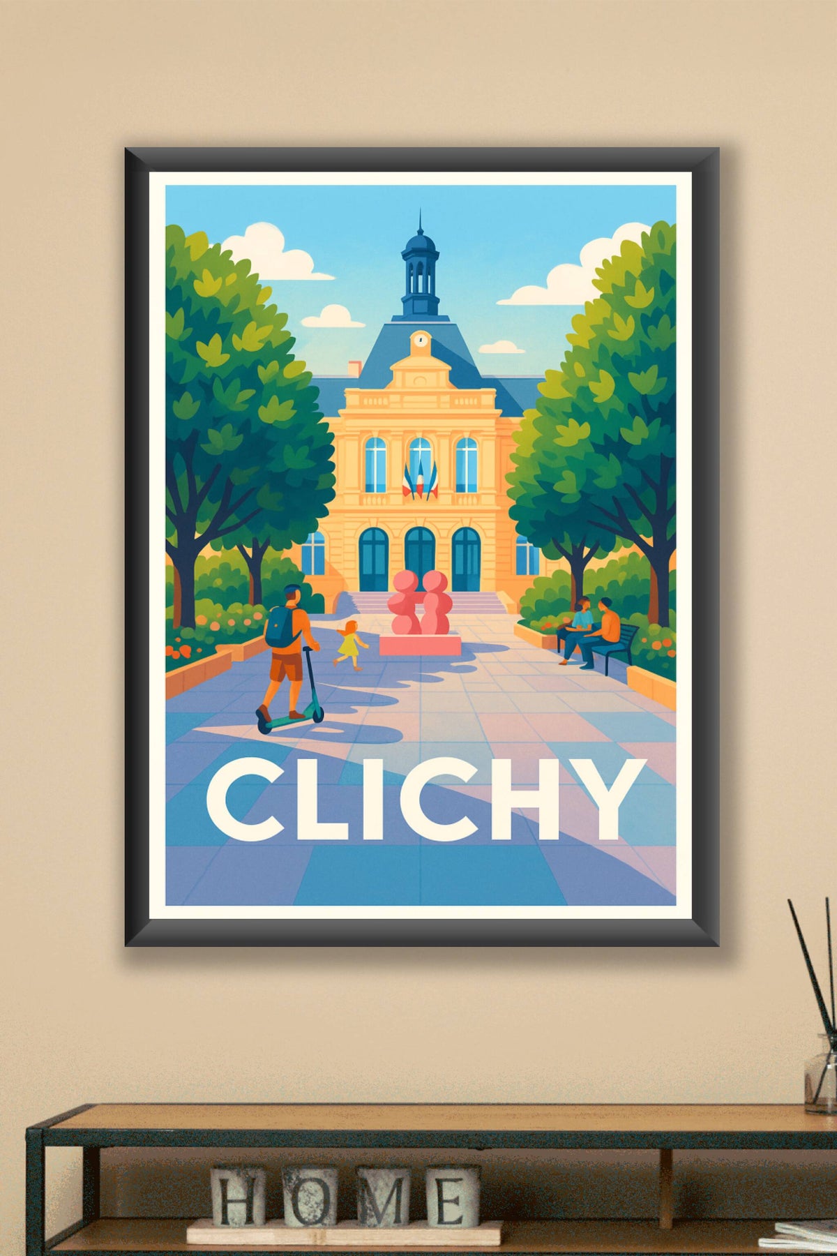 Affiche Clichy — Esprit de vie et détente au cœur de la ville · poster d'art de Clichy