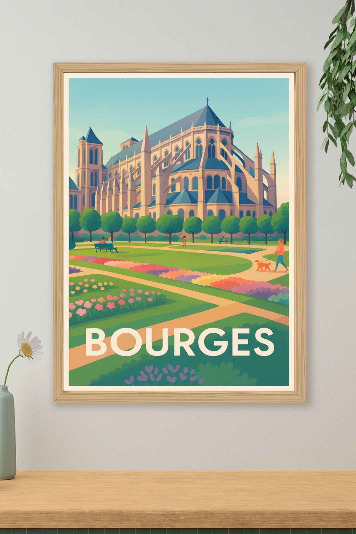 Affiche Bourges — Élégance gothique et jardins fleuris · poster d'art de Bourges