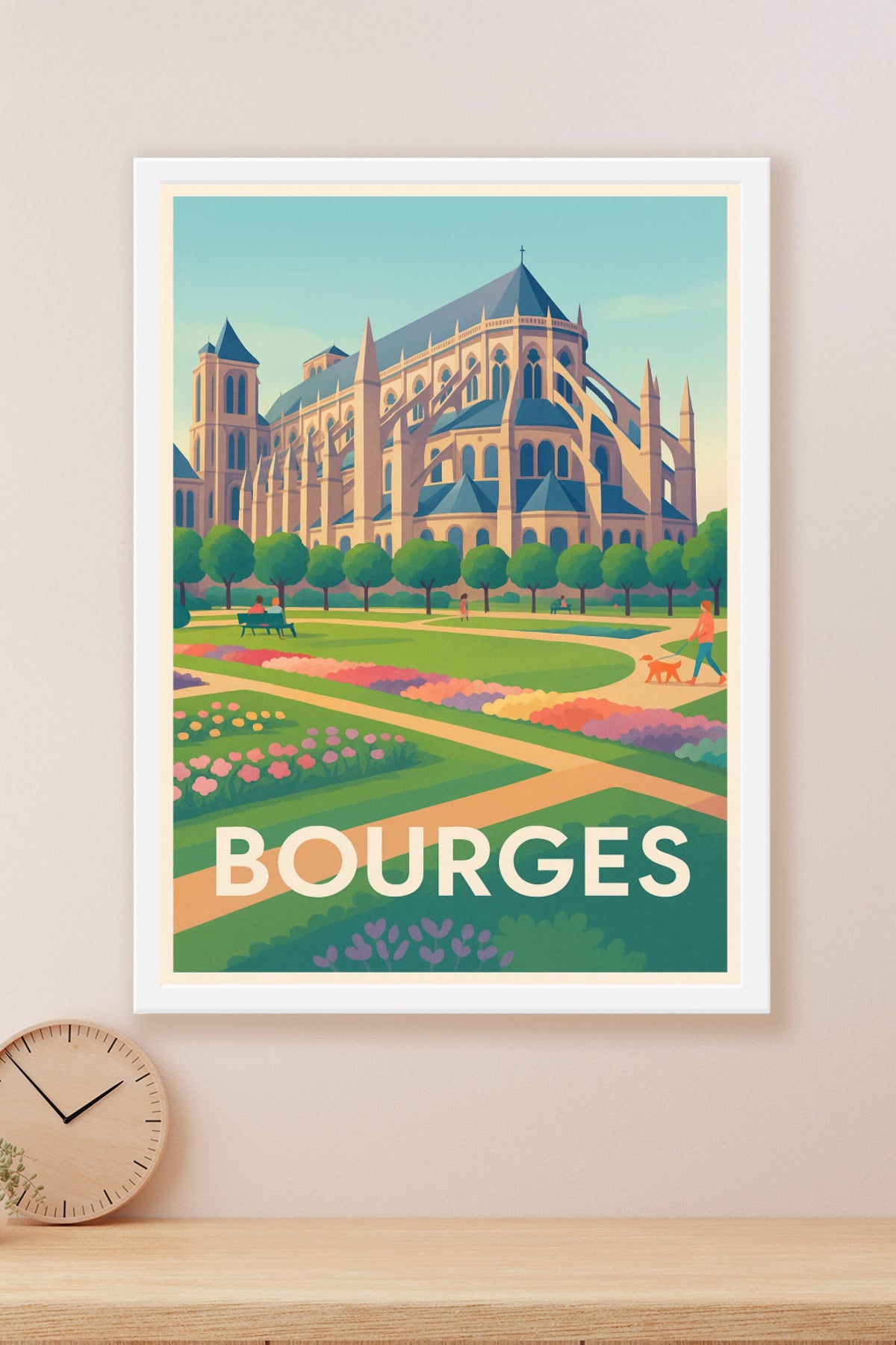 Affiche Bourges — Élégance gothique et jardins fleuris · poster d'art de Bourges