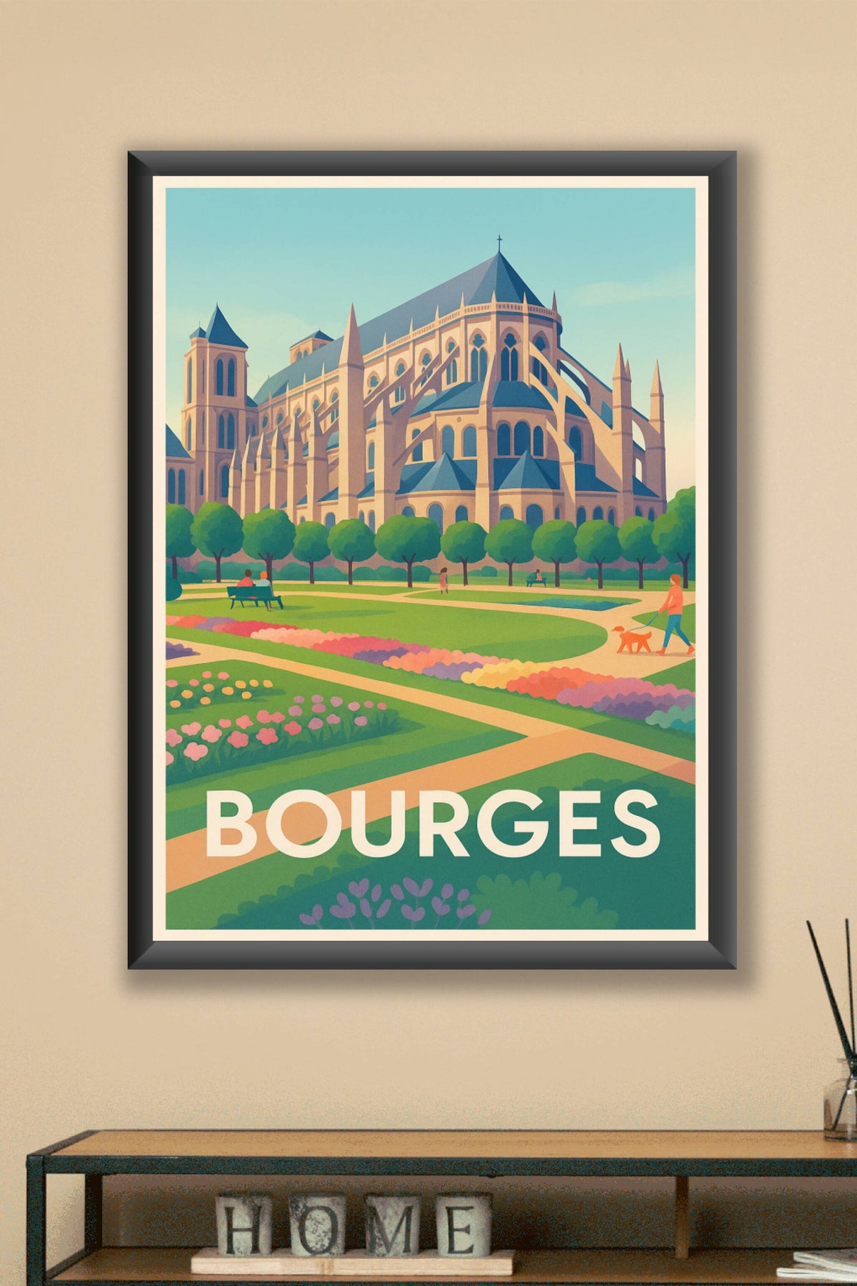 Affiche Bourges — Élégance gothique et jardins fleuris · poster d'art de Bourges