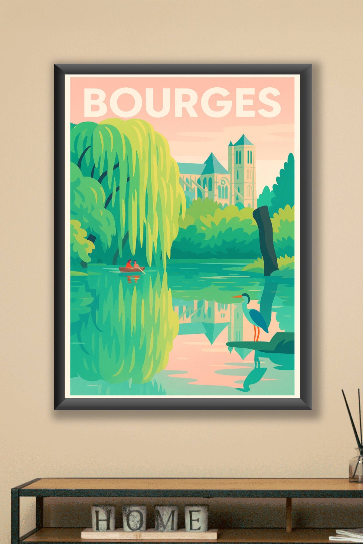 Affiche Bourges — Harmonie bucolique au fil de l'eau · poster d'art de Bourges