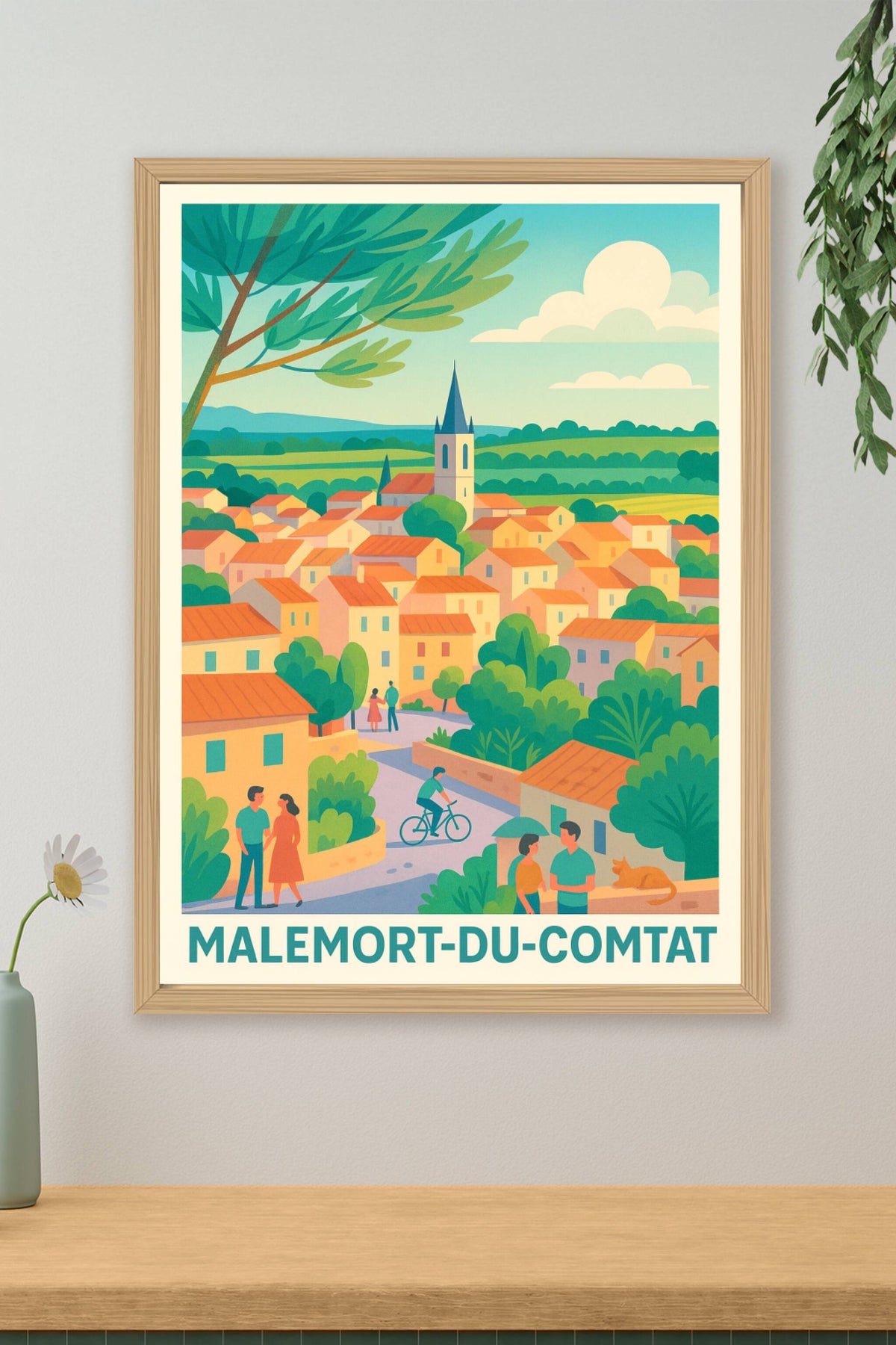 Affiche Malemort-du-Comtat — Village Provençal aux charmes colorés · poster d'art de Malemort-du-Comtat