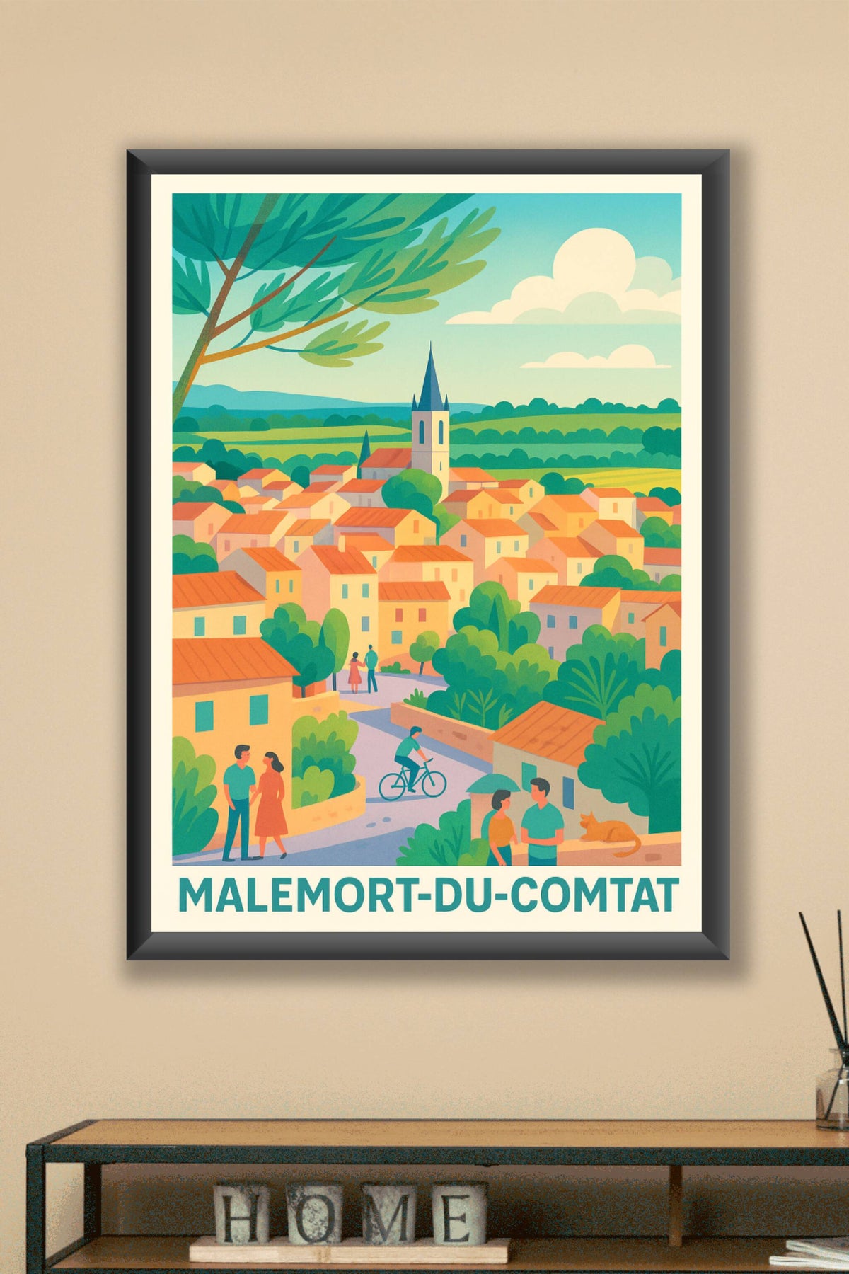 Affiche Malemort-du-Comtat — Village Provençal aux charmes colorés · poster d'art de Malemort-du-Comtat