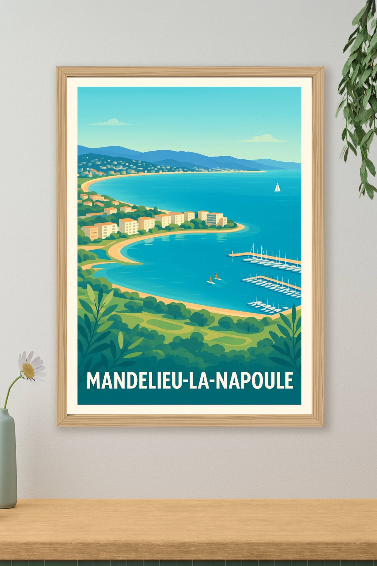 Affiche Mandelieu-La-Napoule — Évasion azur sur la Côte d'Azur · poster d'art de Mandelieu-La-Napoule