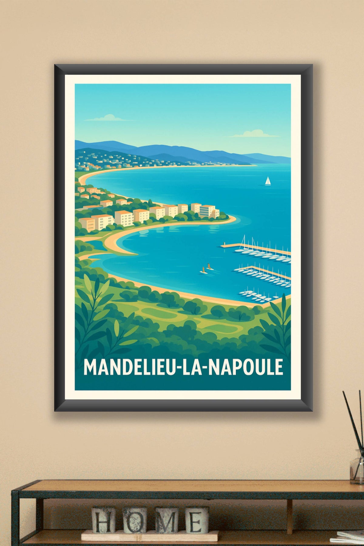 Affiche Mandelieu-La-Napoule — Évasion azur sur la Côte d'Azur · poster d'art de Mandelieu-La-Napoule