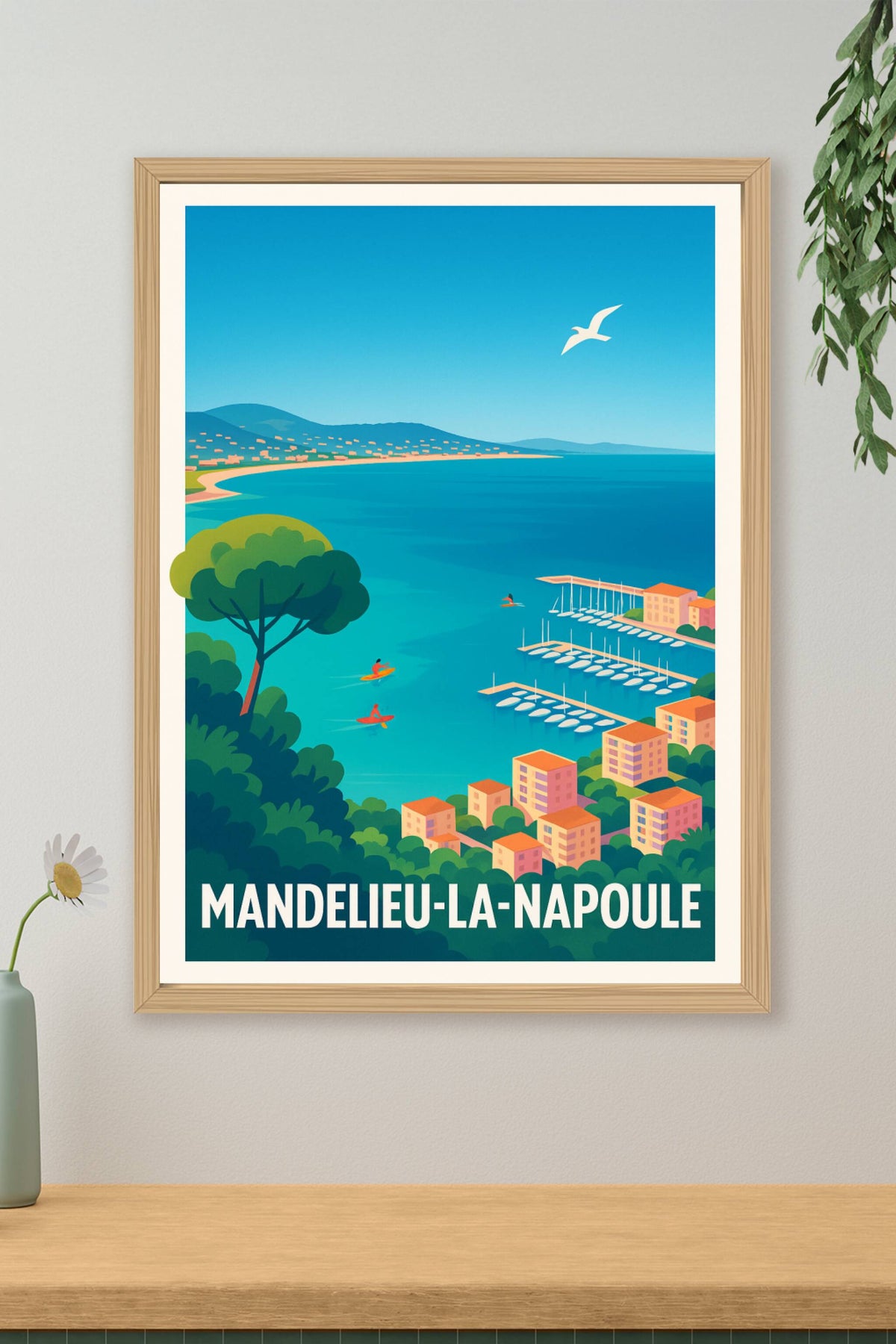 Affiche Mandelieu-la-Napoule — Évasion en bord de mer azur · poster d'art de Mandelieu-la-Napoule