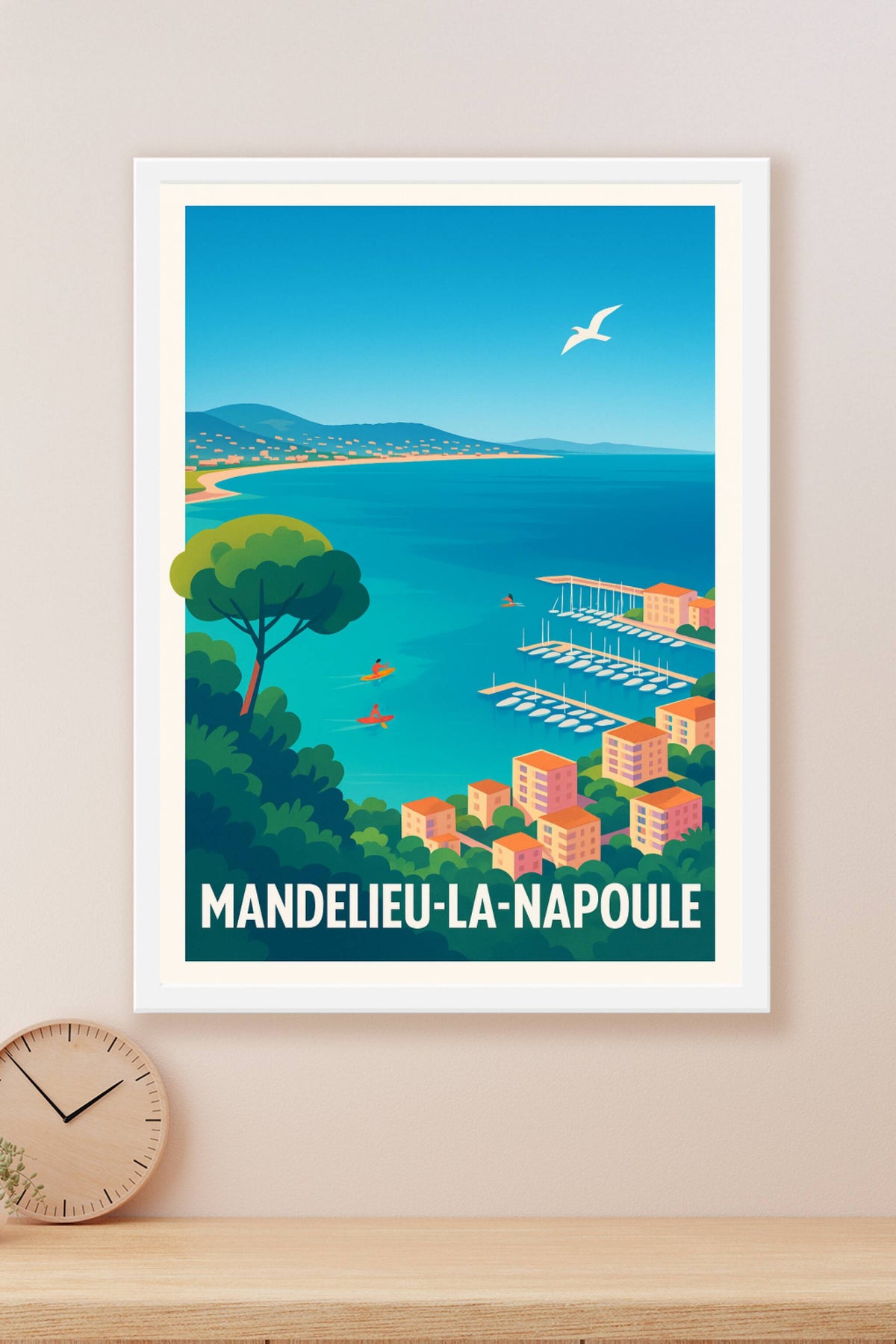 Affiche Mandelieu-la-Napoule — Évasion en bord de mer azur · poster d'art de Mandelieu-la-Napoule