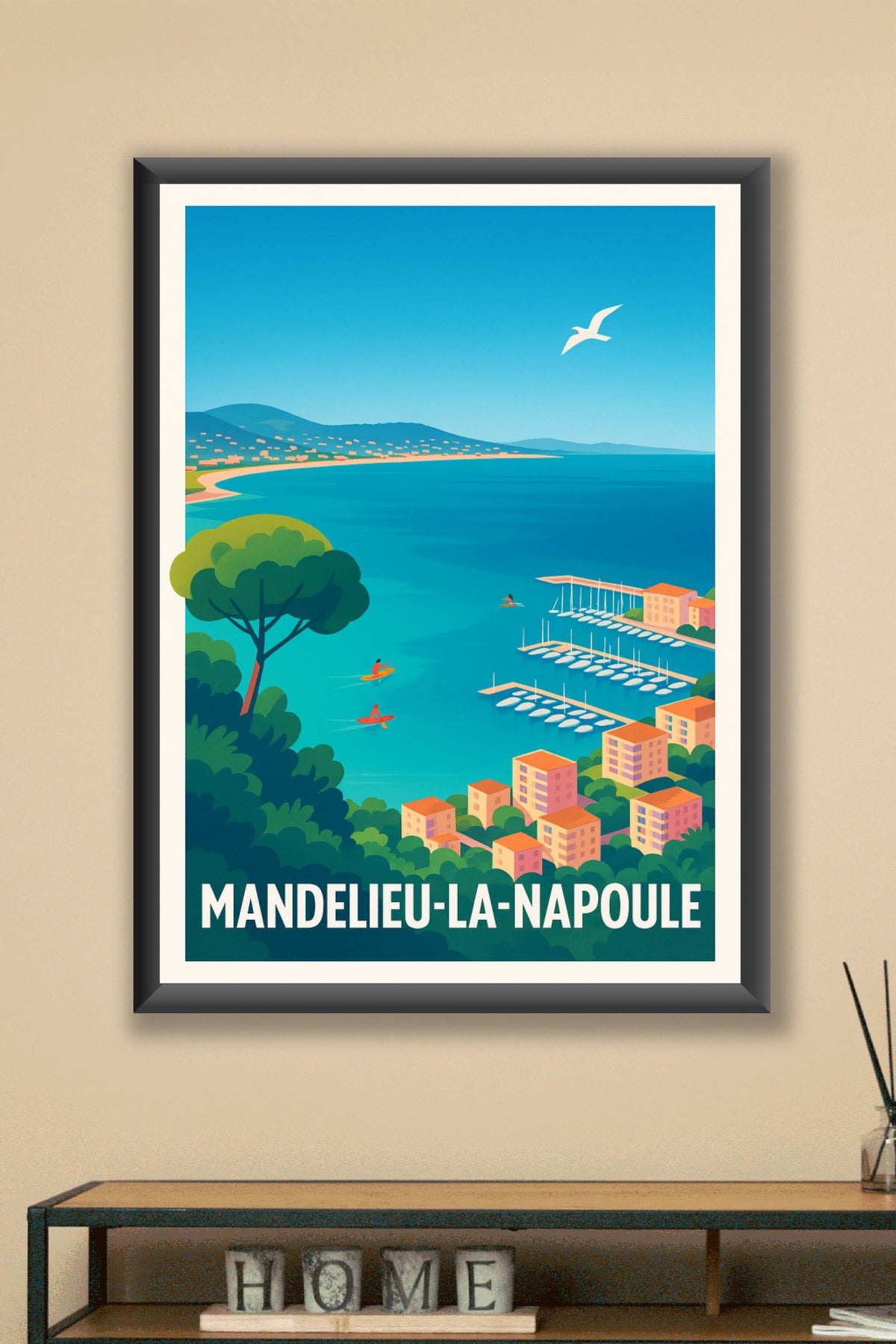 Affiche Mandelieu-la-Napoule — Évasion en bord de mer azur · poster d'art de Mandelieu-la-Napoule