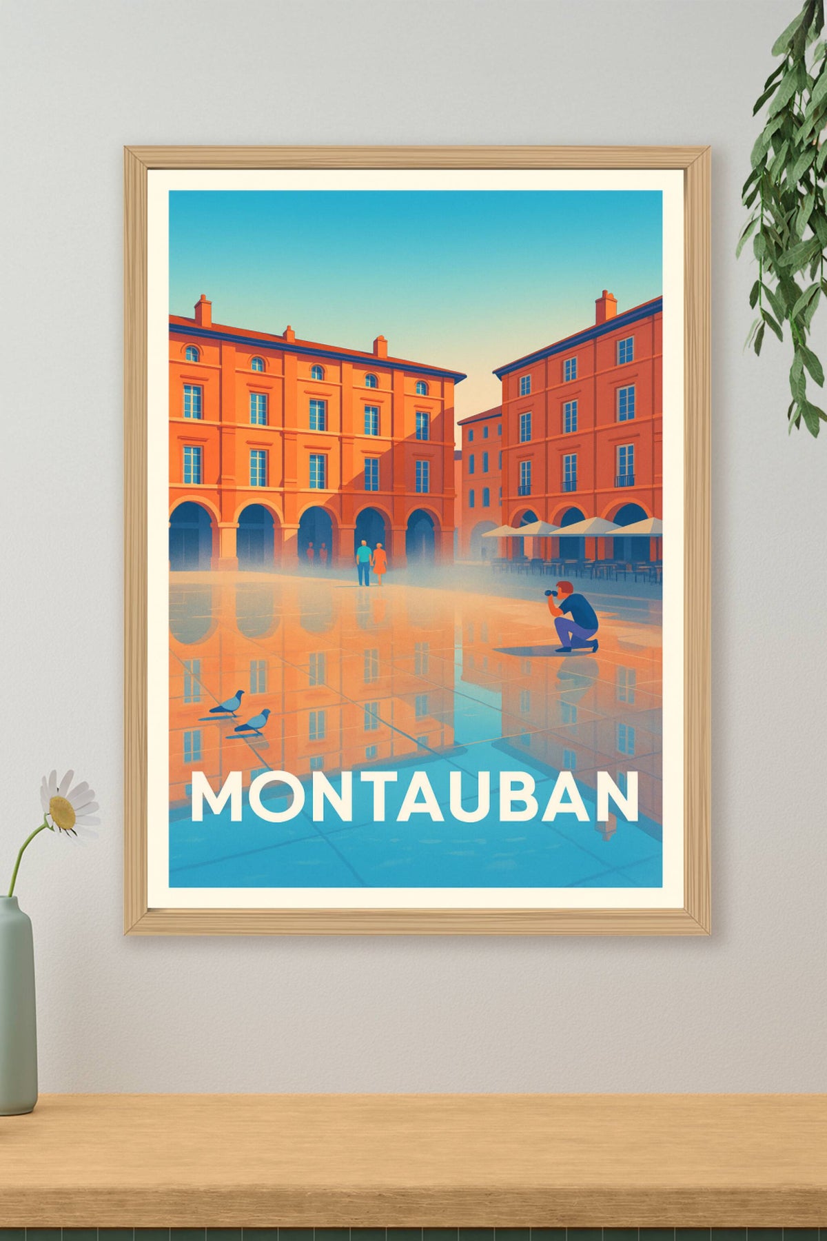 Affiche Montauban — Reflets et lumière dans la place d'eau · poster d'art de Montauban
