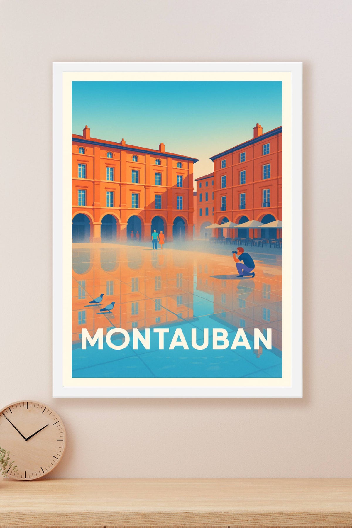 Affiche Montauban — Reflets et lumière dans la place d'eau · poster d'art de Montauban
