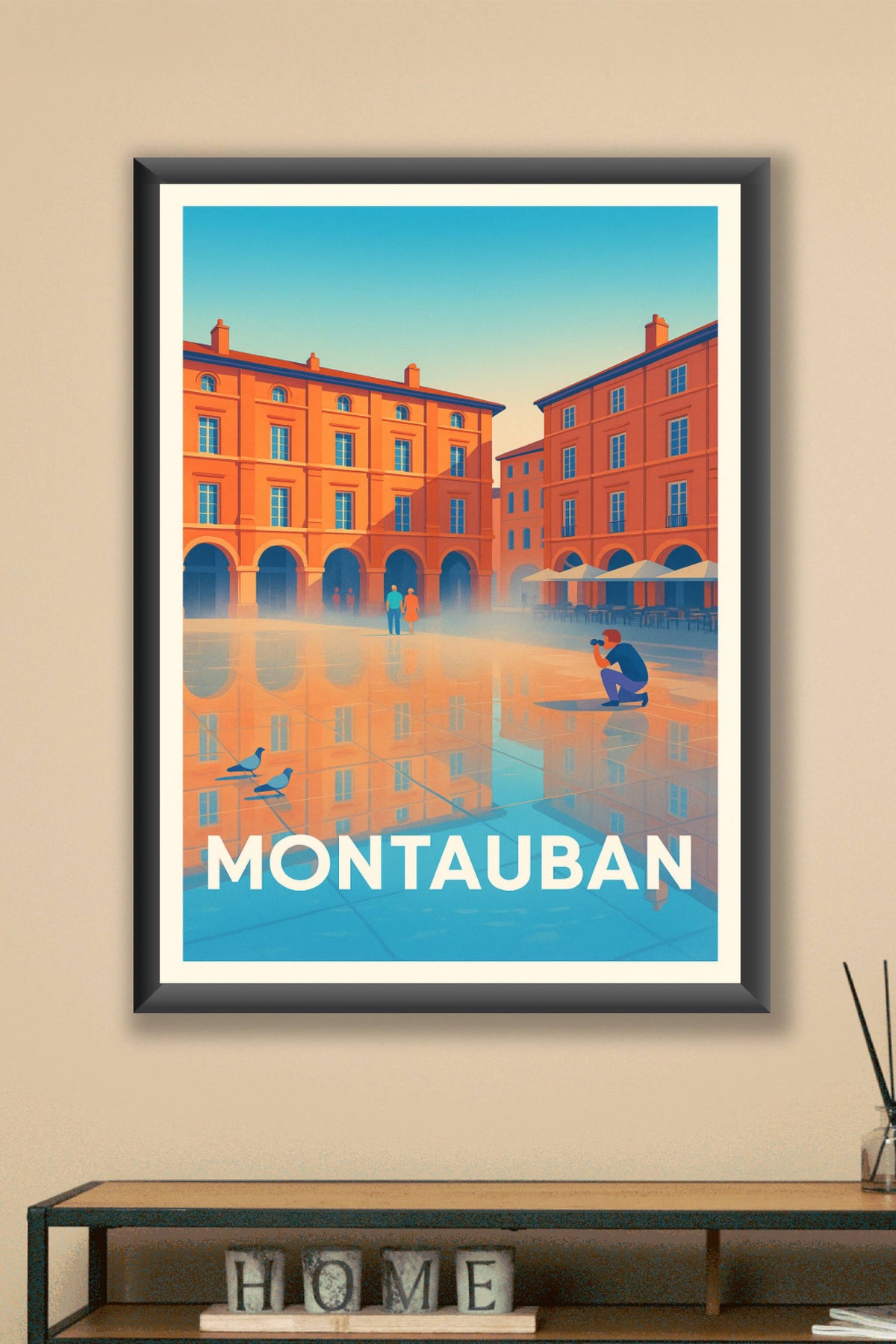 Affiche Montauban — Reflets et lumière dans la place d'eau · poster d'art de Montauban