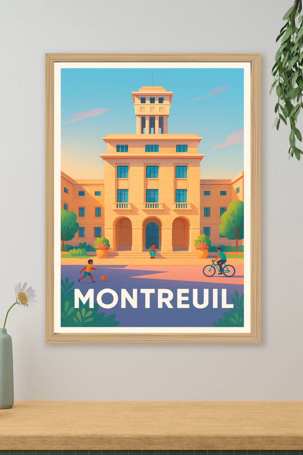 Affiche Montreuil — Architecture et vie urbaine ensoleillée · poster d'art de Montreuil