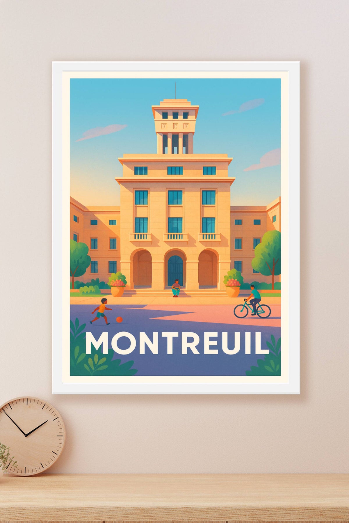 Affiche Montreuil — Architecture et vie urbaine ensoleillée · poster d'art de Montreuil