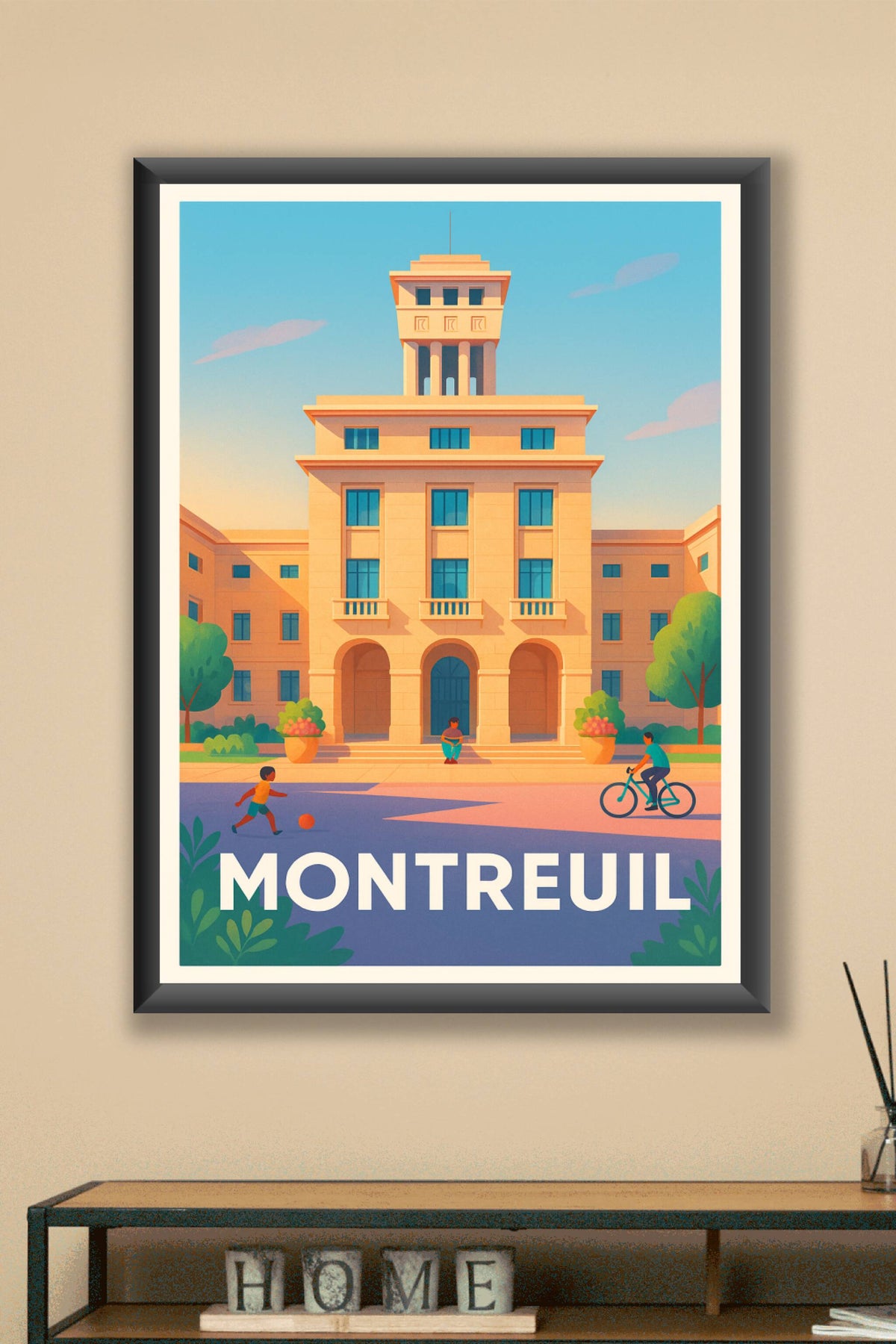 Affiche Montreuil — Architecture et vie urbaine ensoleillée · poster d'art de Montreuil
