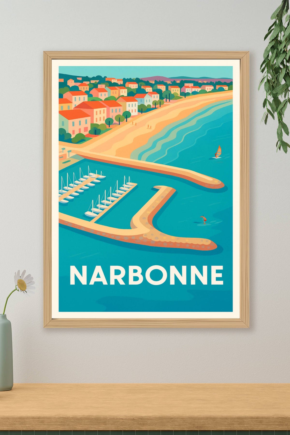 Affiche Narbonne — Échappée côtier colorée · poster d'art de Narbonne