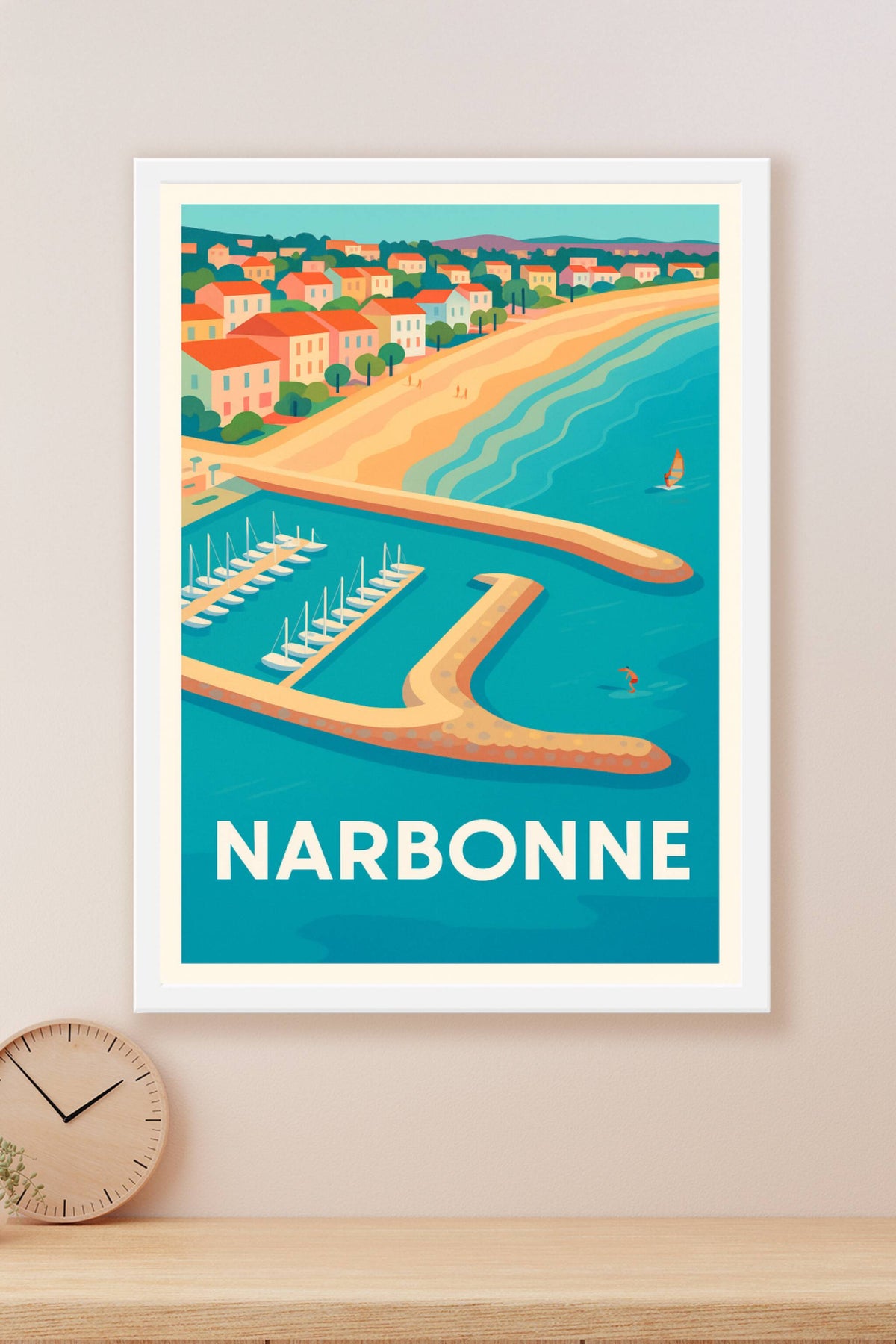Affiche Narbonne — Échappée côtier colorée · poster d'art de Narbonne