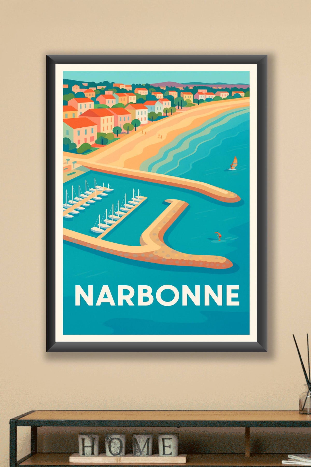 Affiche Narbonne — Échappée côtier colorée · poster d'art de Narbonne