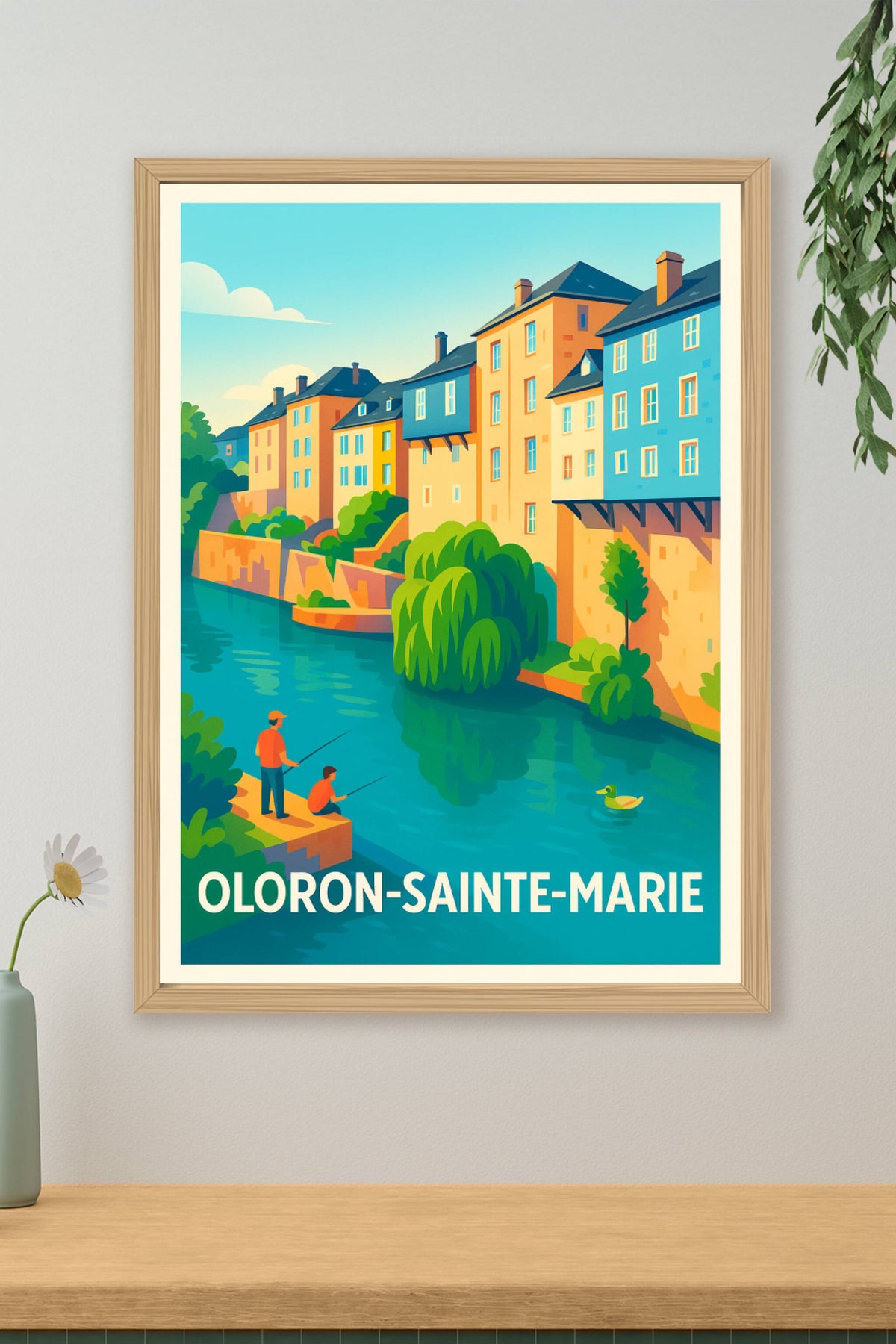 Affiche Oloron-Sainte-Marie — Charme tranquille au bord de l'eau · poster d'art de Oloron-Sainte-Marie