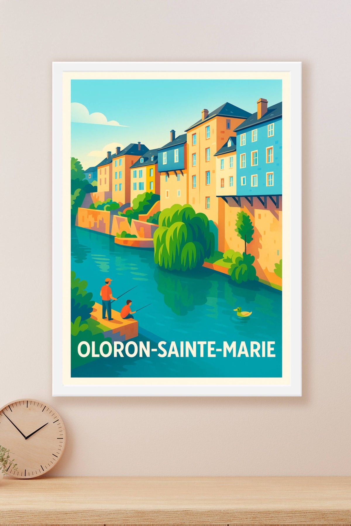 Affiche Oloron-Sainte-Marie — Charme tranquille au bord de l'eau · poster d'art de Oloron-Sainte-Marie
