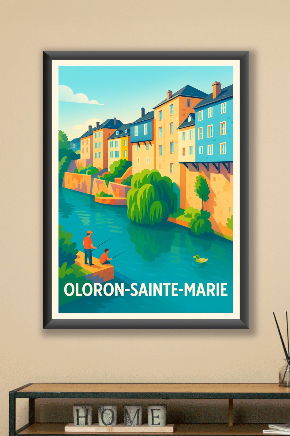 Affiche Oloron-Sainte-Marie — Charme tranquille au bord de l'eau · poster d'art de Oloron-Sainte-Marie