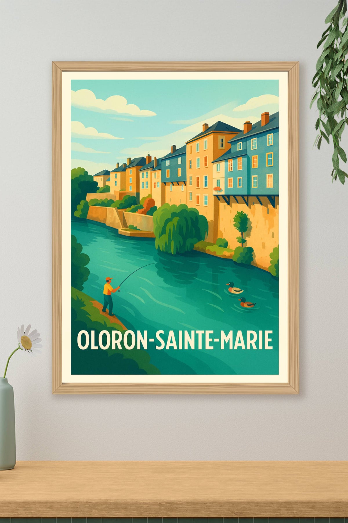 Affiche Oloron-Sainte-Marie — Charme paisible au bord de l'eau · poster d'art de Oloron-Sainte-Marie