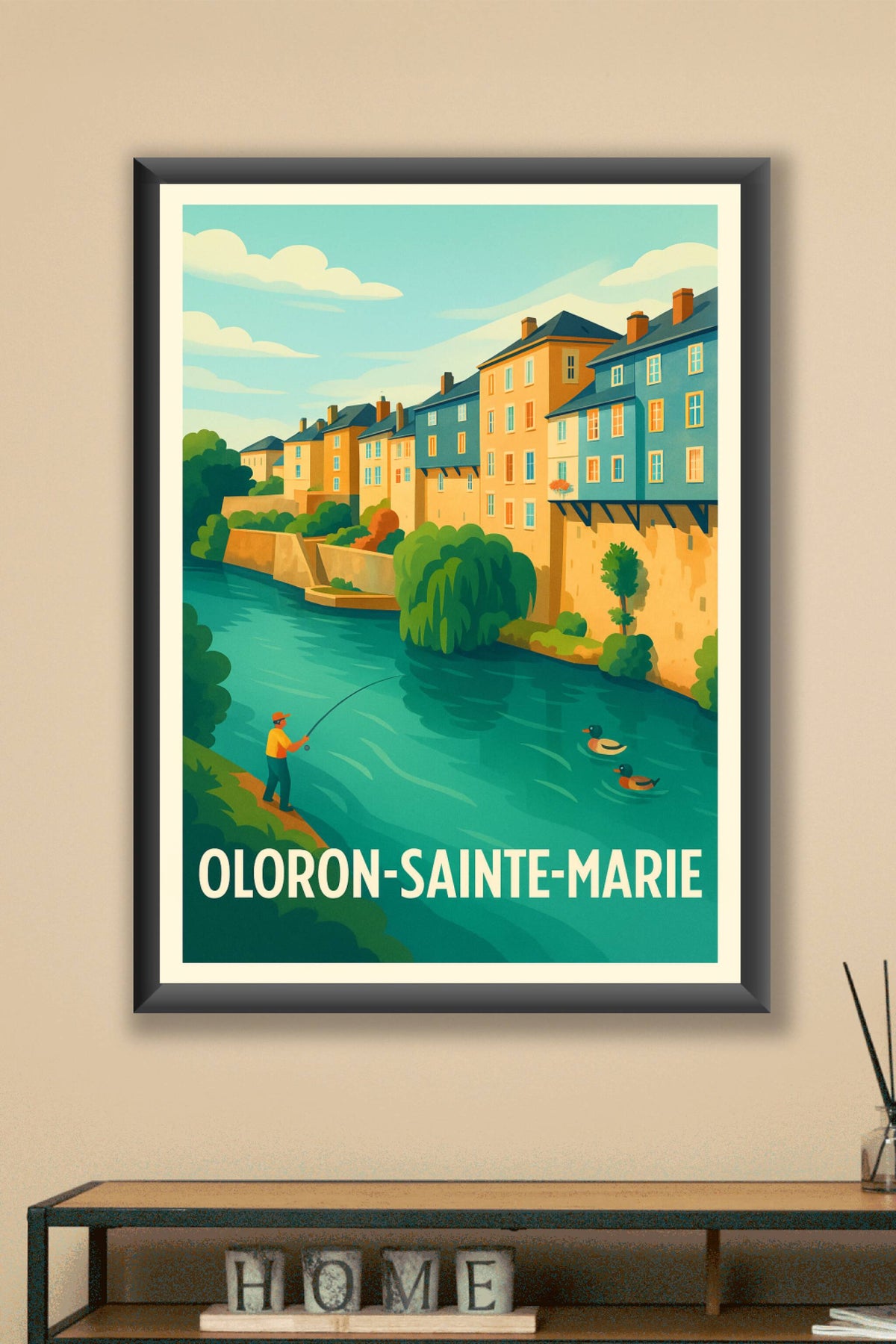 Affiche Oloron-Sainte-Marie — Charme paisible au bord de l'eau · poster d'art de Oloron-Sainte-Marie