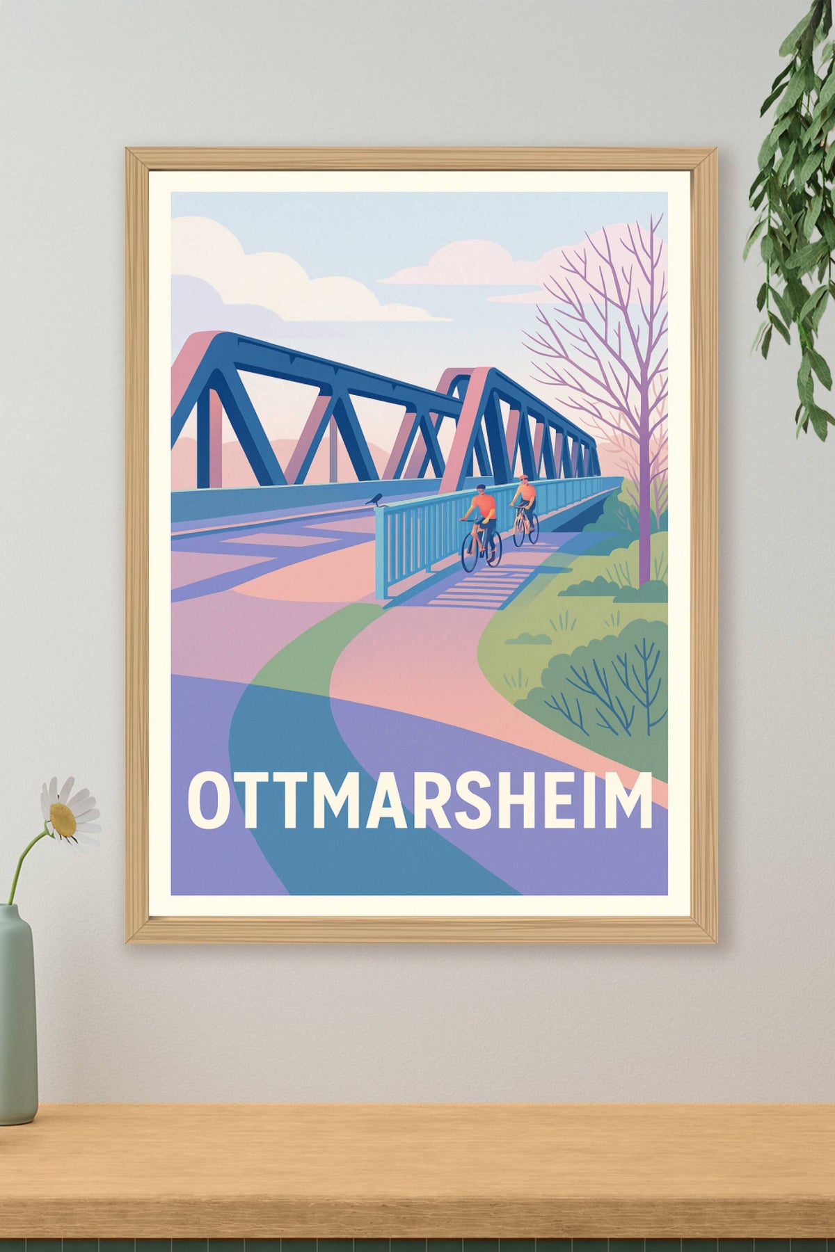 Affiche Ottmarsheim — Balade à vélo entre nature et architecture · poster d'art de Ottmarsheim