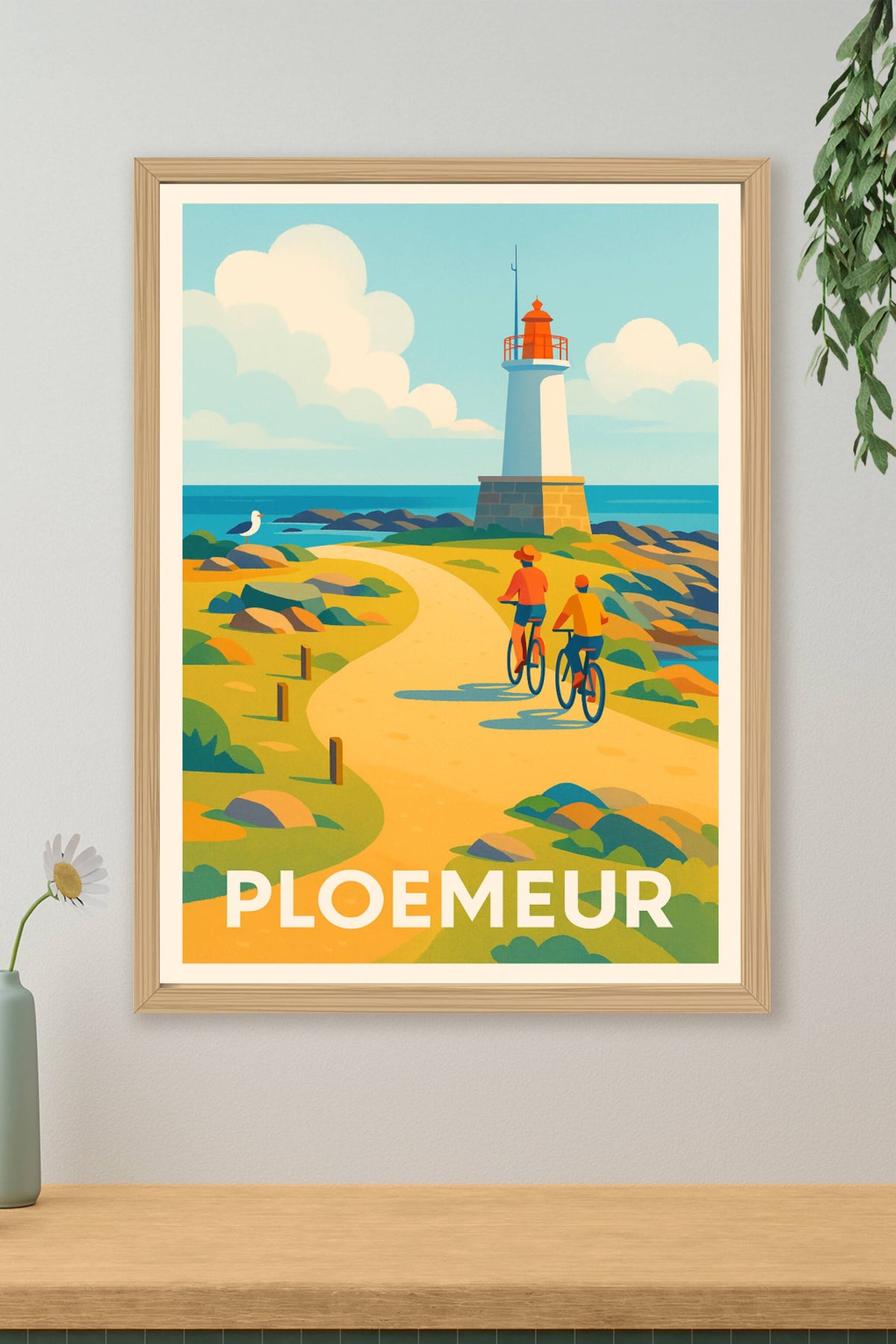 Affiche Ploemeur — Balade au phare sur la côte bretonne · poster d'art de Ploemeur