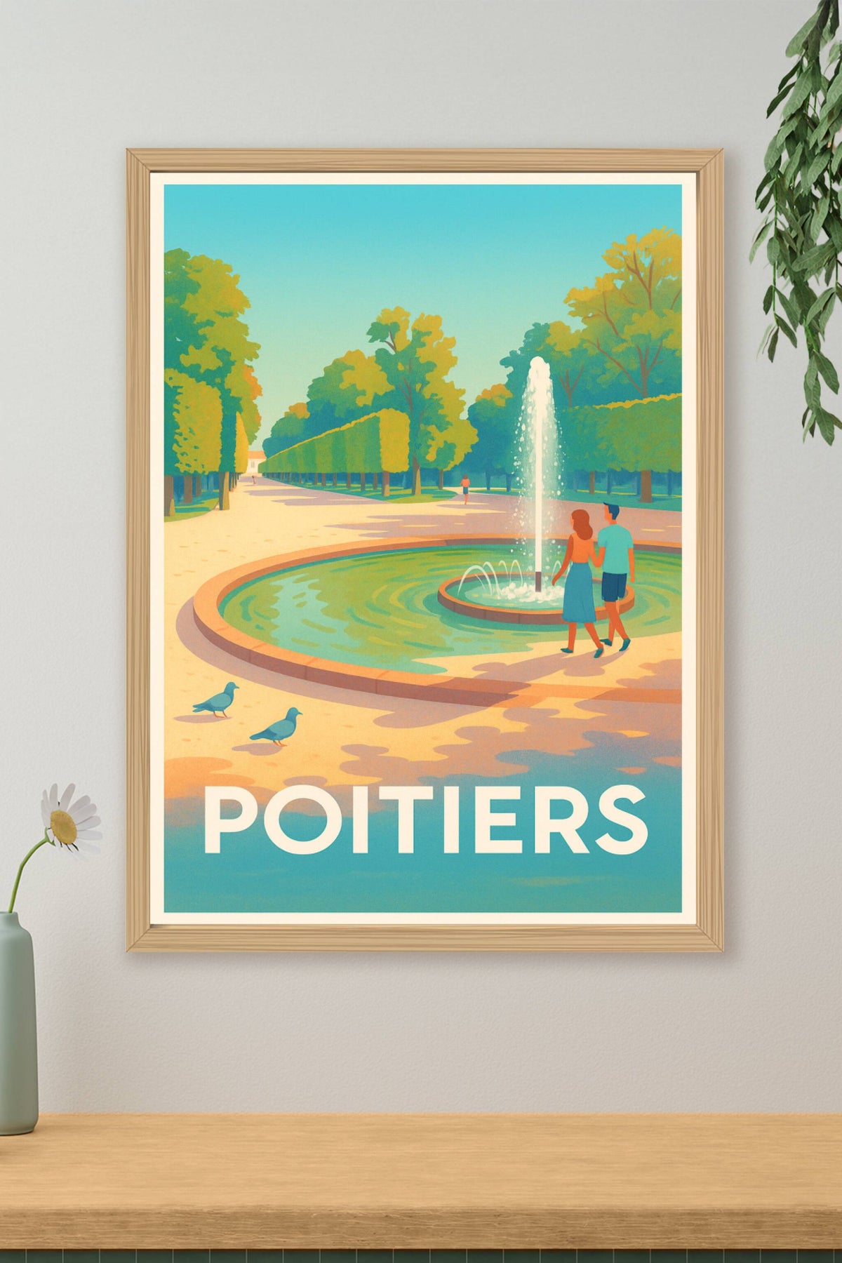 Affiche Poitiers — Une promenade ensoleillée au parc · poster d'art de Poitiers