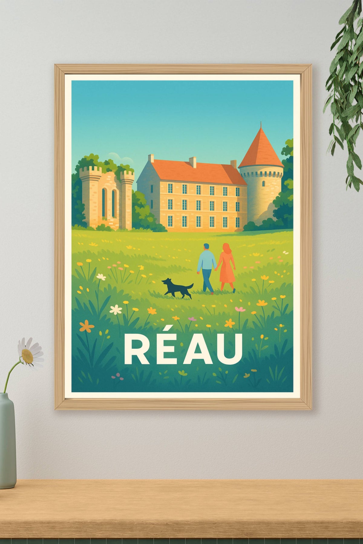 Affiche Réau — Promenade champêtre au château · poster d'art de Réau