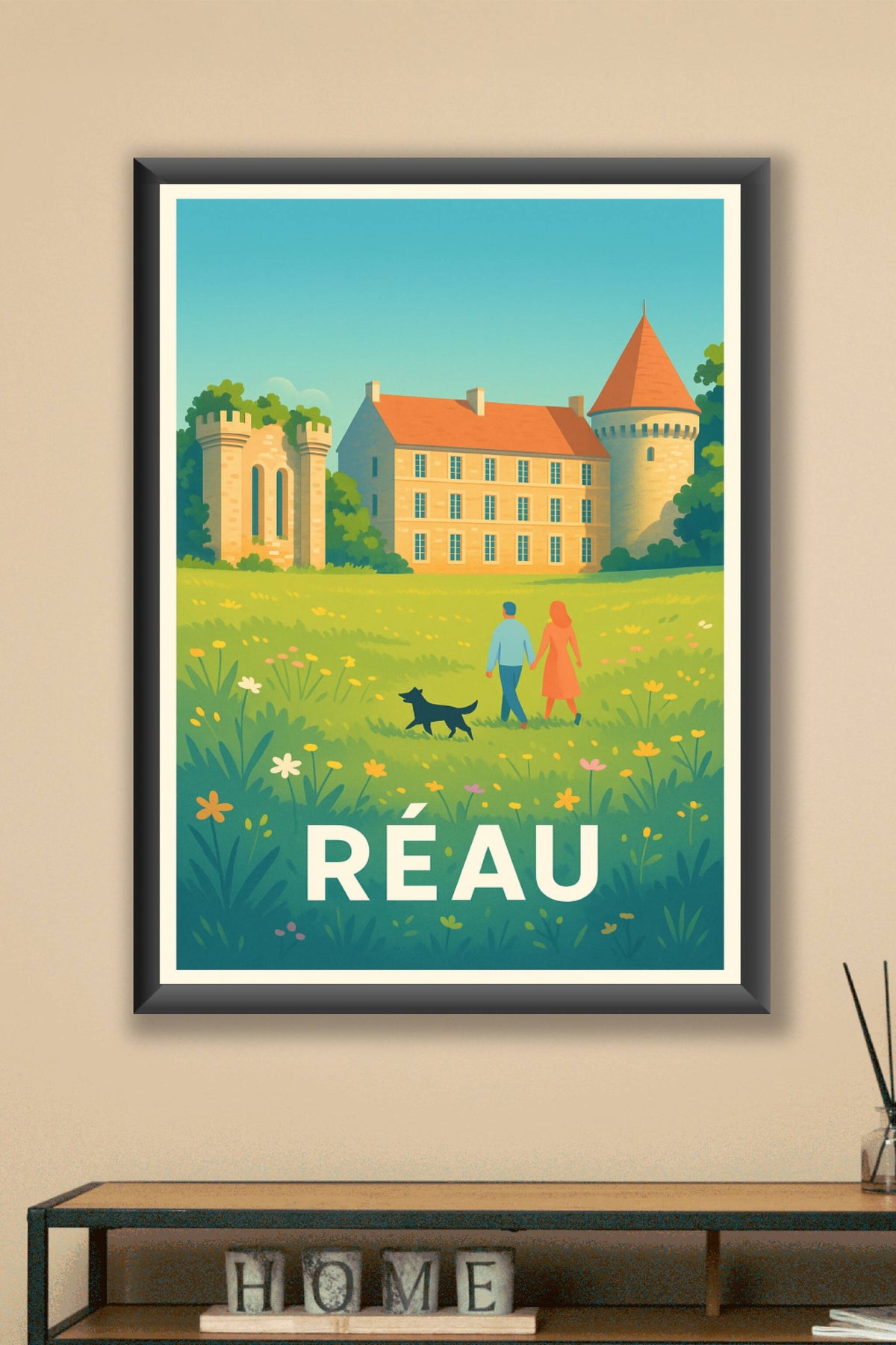 Affiche Réau — Promenade champêtre au château · poster d'art de Réau