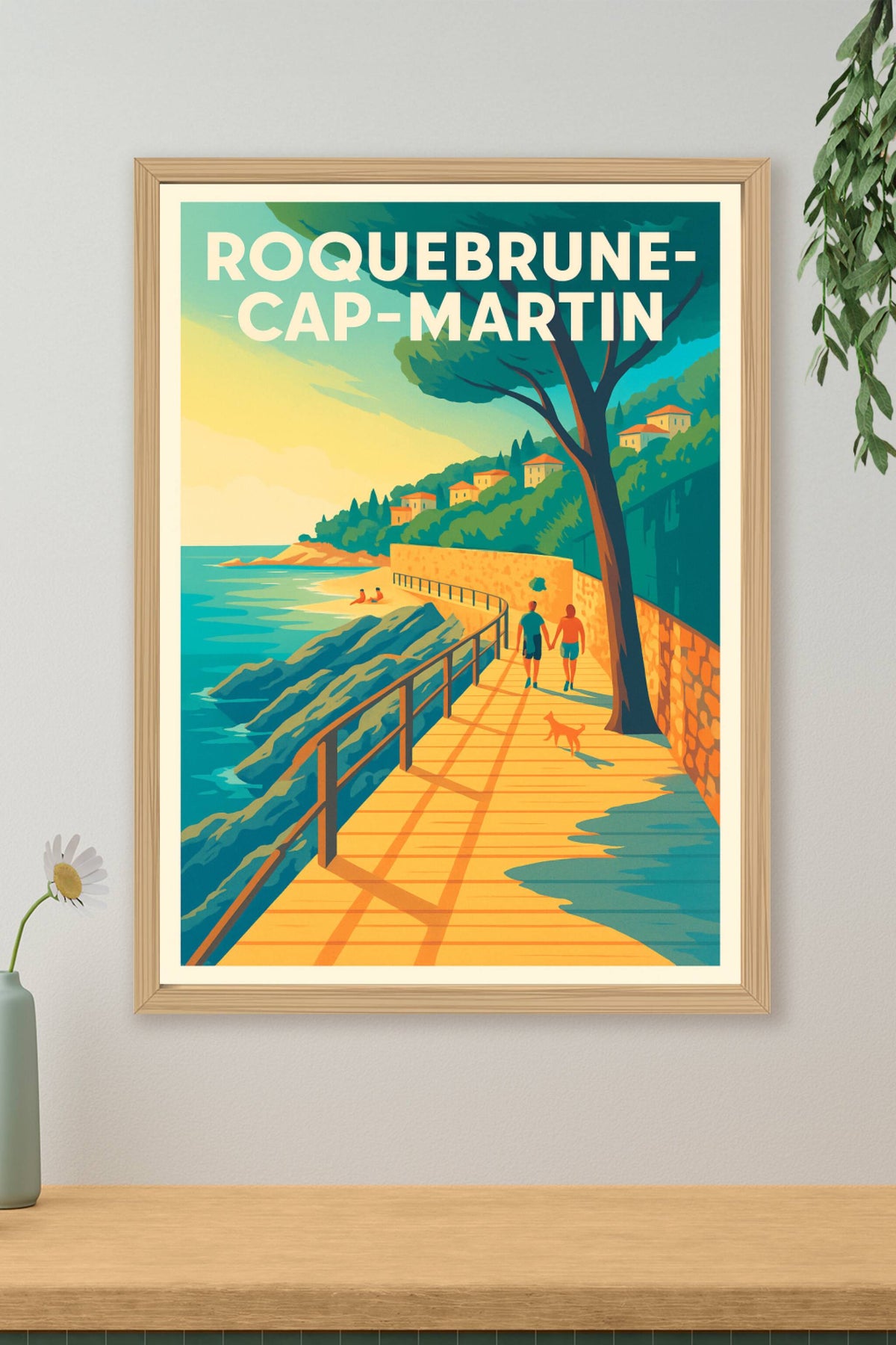 Affiche Roquebrune-Cap-Martin — Promenade ensoleillée sur la Côte d'Azur · poster d'art de Roquebrune-Cap-Martin