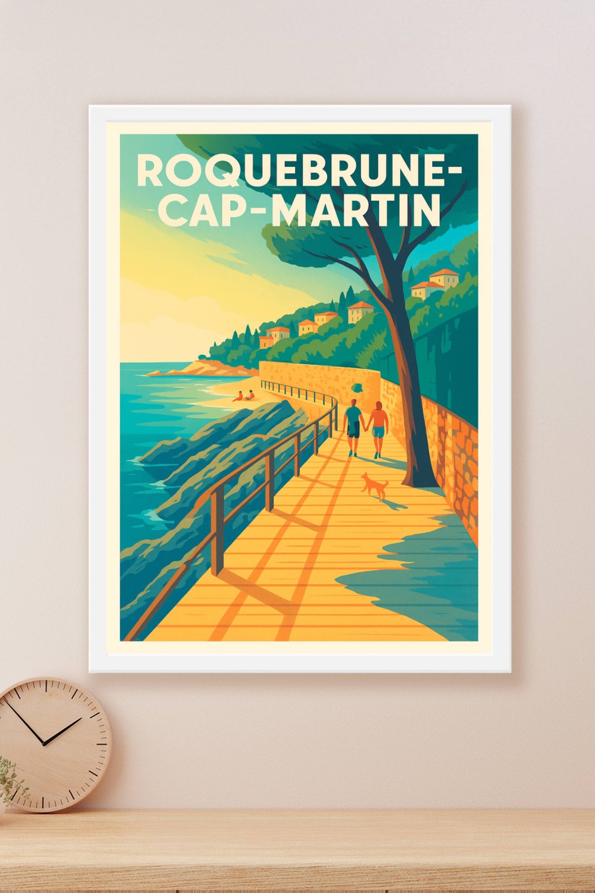 Affiche Roquebrune-Cap-Martin — Promenade ensoleillée sur la Côte d'Azur · poster d'art de Roquebrune-Cap-Martin