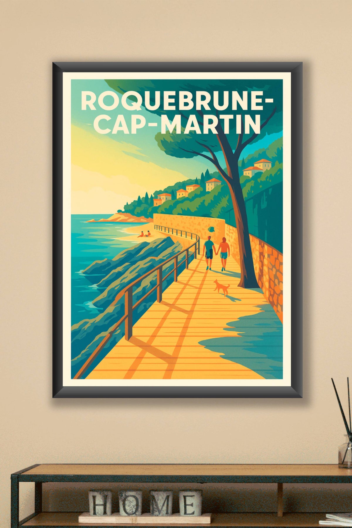 Affiche Roquebrune-Cap-Martin — Promenade ensoleillée sur la Côte d'Azur · poster d'art de Roquebrune-Cap-Martin