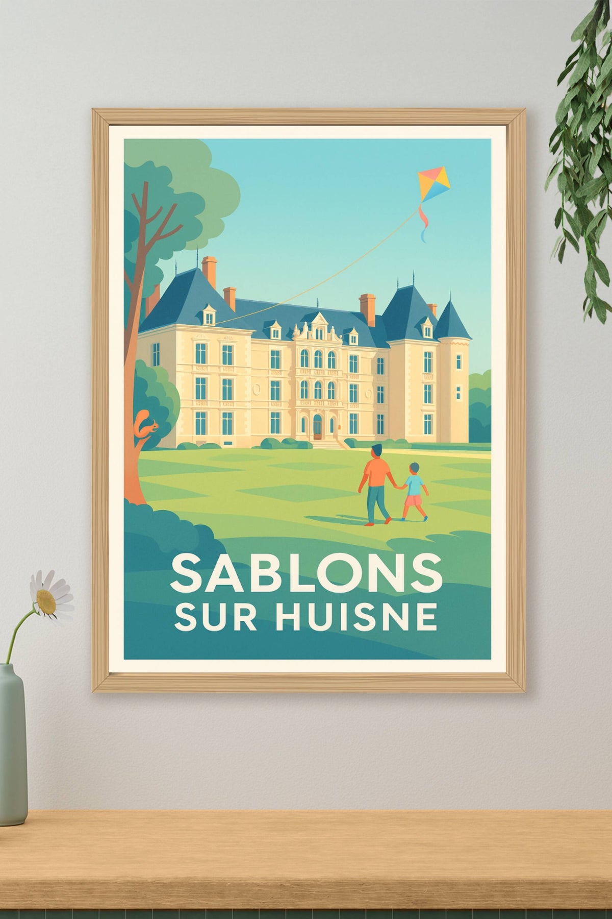 Affiche Sablons-sur-Huisne — Charme et douceur au château · poster d'art de Sablons-sur-Huisne
