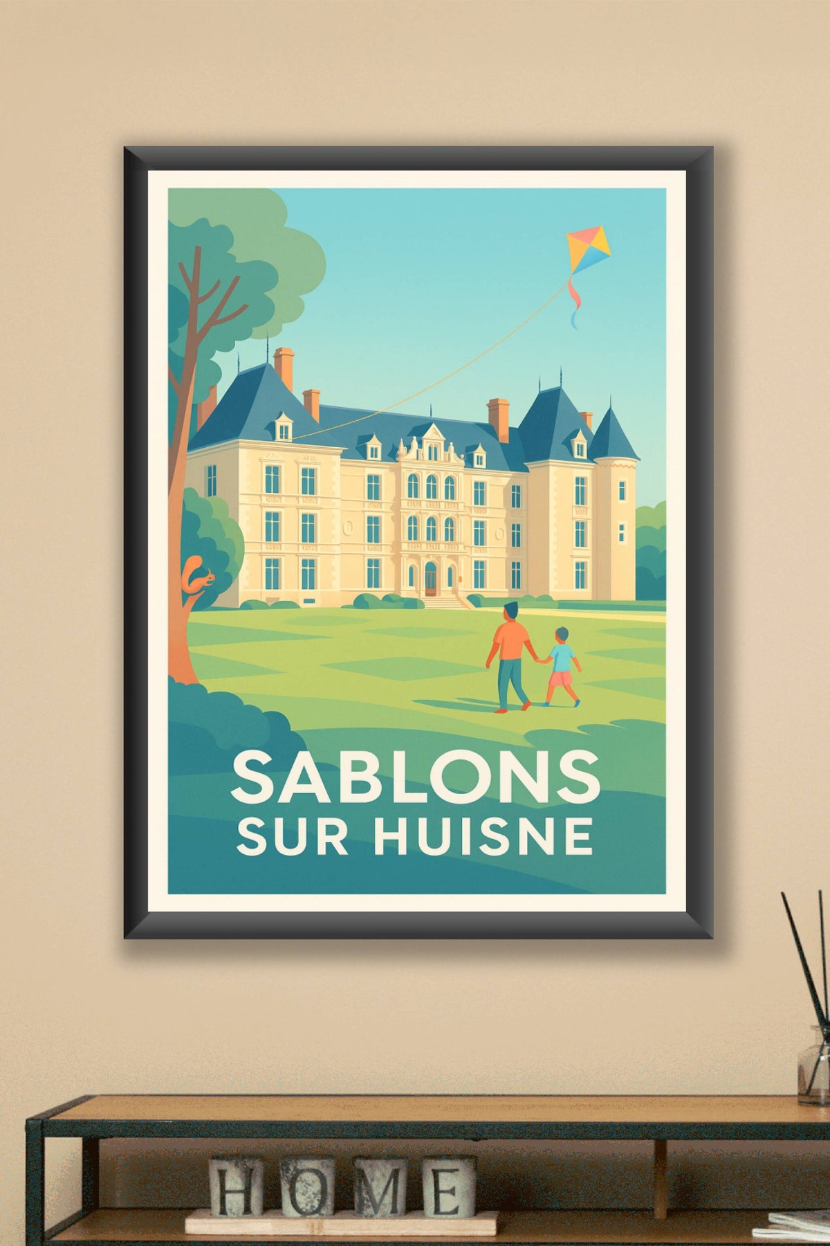 Affiche Sablons-sur-Huisne — Charme et douceur au château · poster d'art de Sablons-sur-Huisne