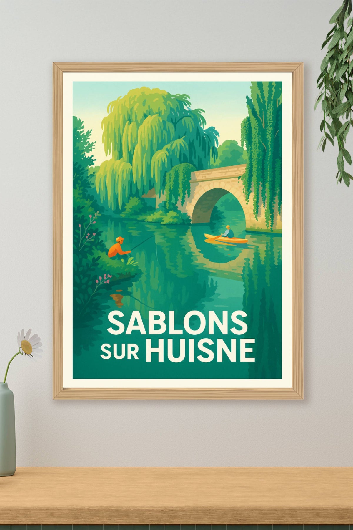Affiche Sablons-sur-Huisne — Harmonie bucolique au fil de l'eau · poster d'art de Sablons-sur-Huisne
