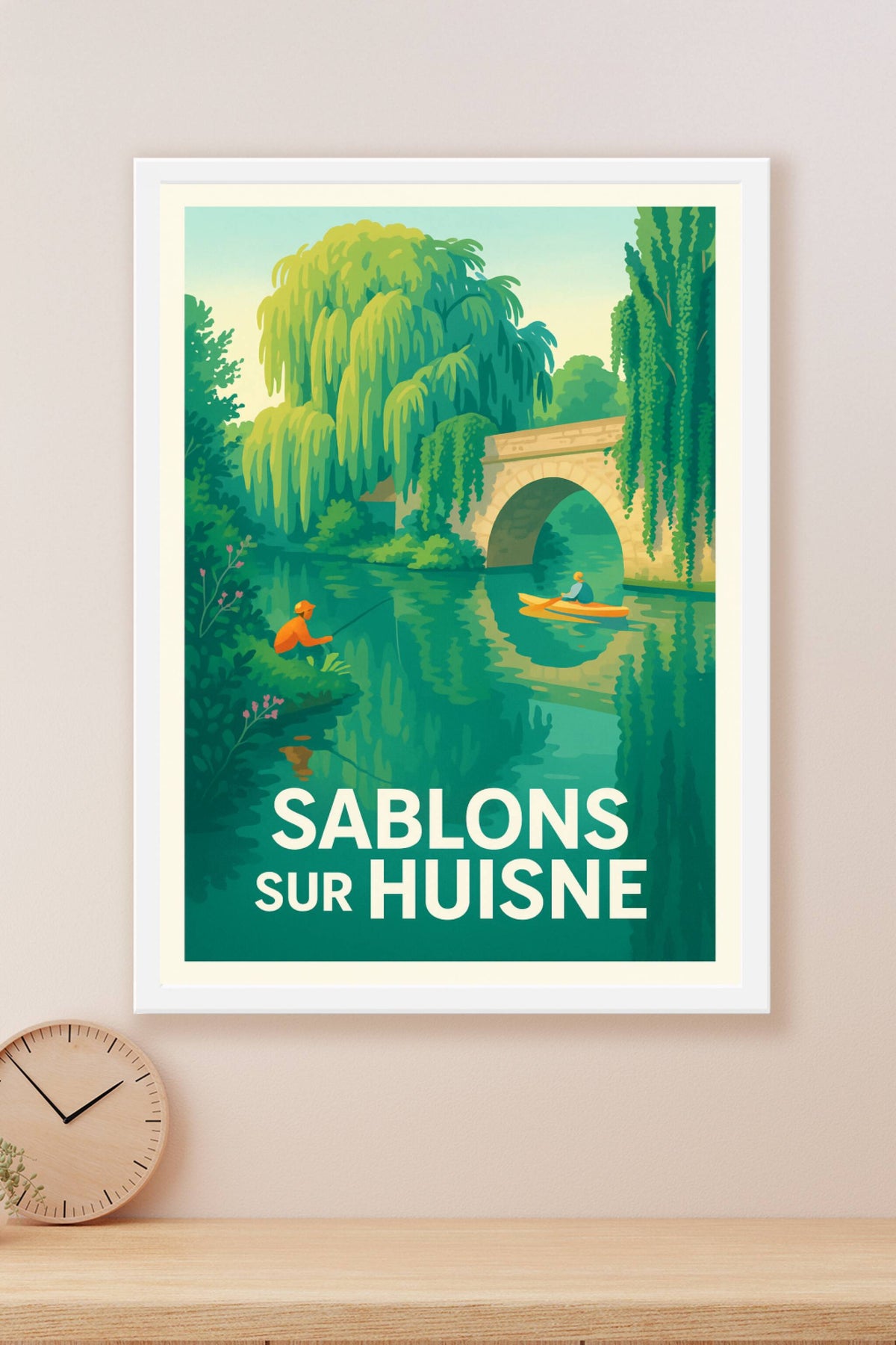 Affiche Sablons-sur-Huisne — Harmonie bucolique au fil de l'eau · poster d'art de Sablons-sur-Huisne