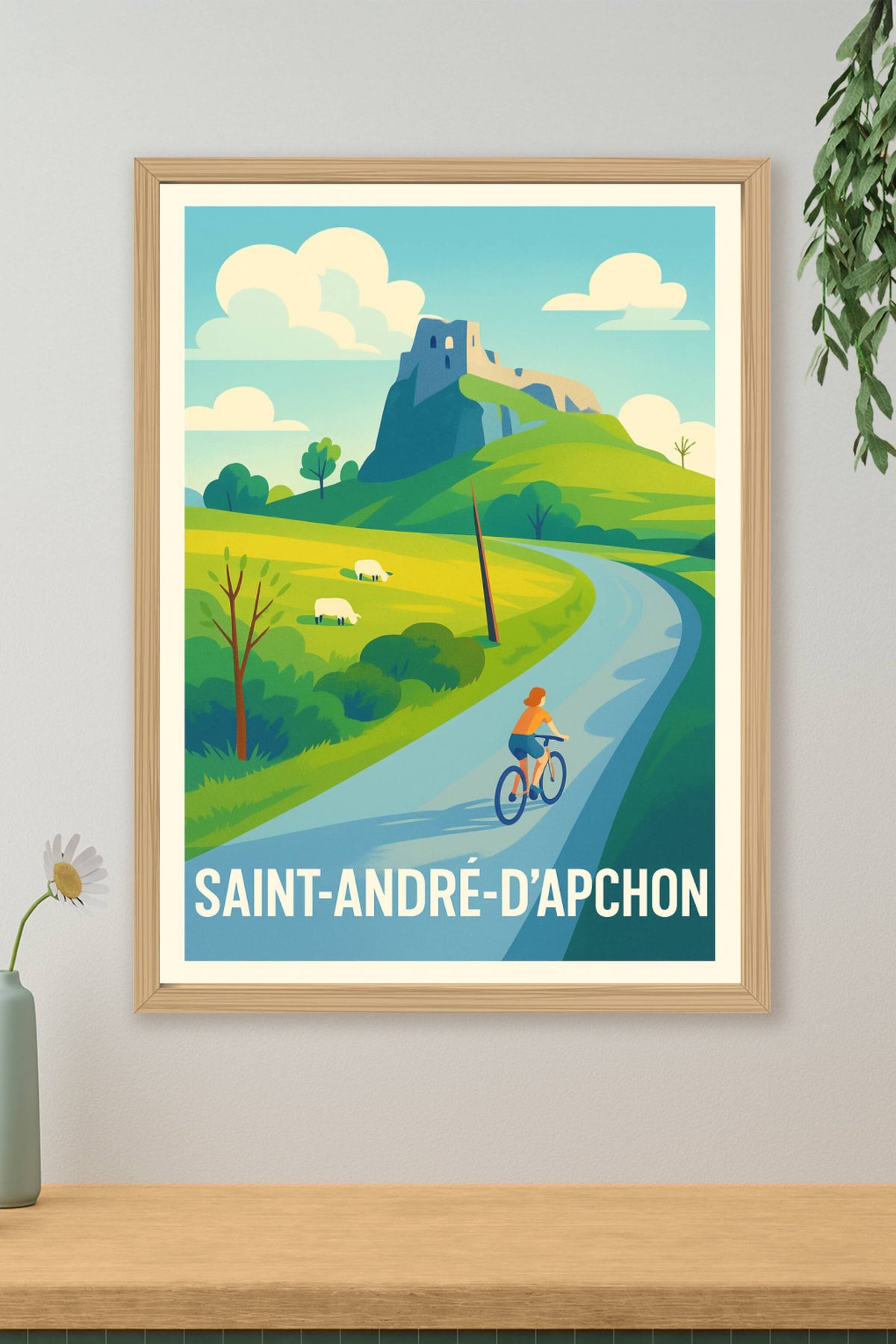 Affiche Saint-André-d'Apchon — Échappée nature à vélo · poster d'art de Saint-André-d'Apchon