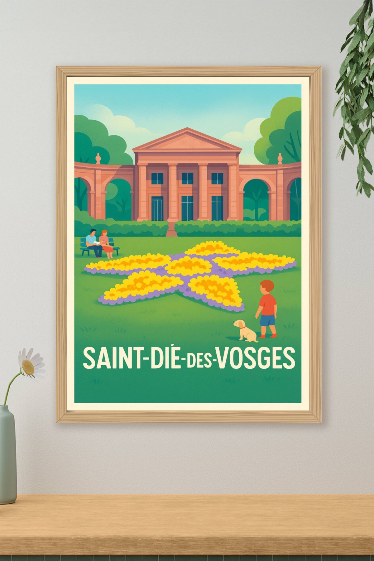 Affiche Saint-Dié-des-Vosges — Charme et sérénité au jardin floral · poster d'art de Saint-Dié-des-Vosges