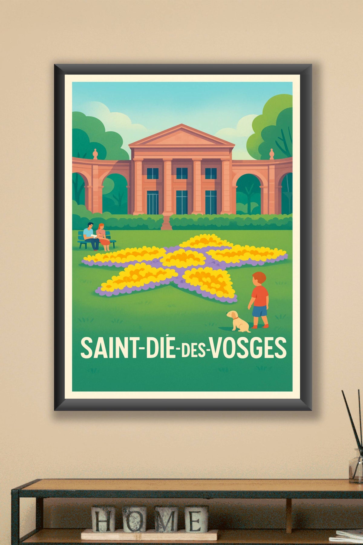 Affiche Saint-Dié-des-Vosges — Charme et sérénité au jardin floral · poster d'art de Saint-Dié-des-Vosges