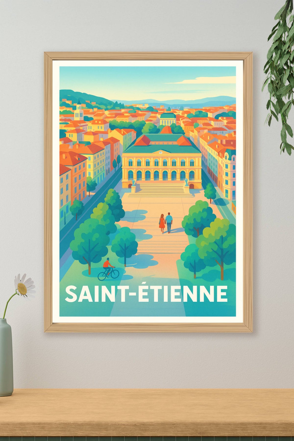 Affiche Saint-Étienne — Balade au cœur de la ville historique · poster d'art de Saint-Étienne