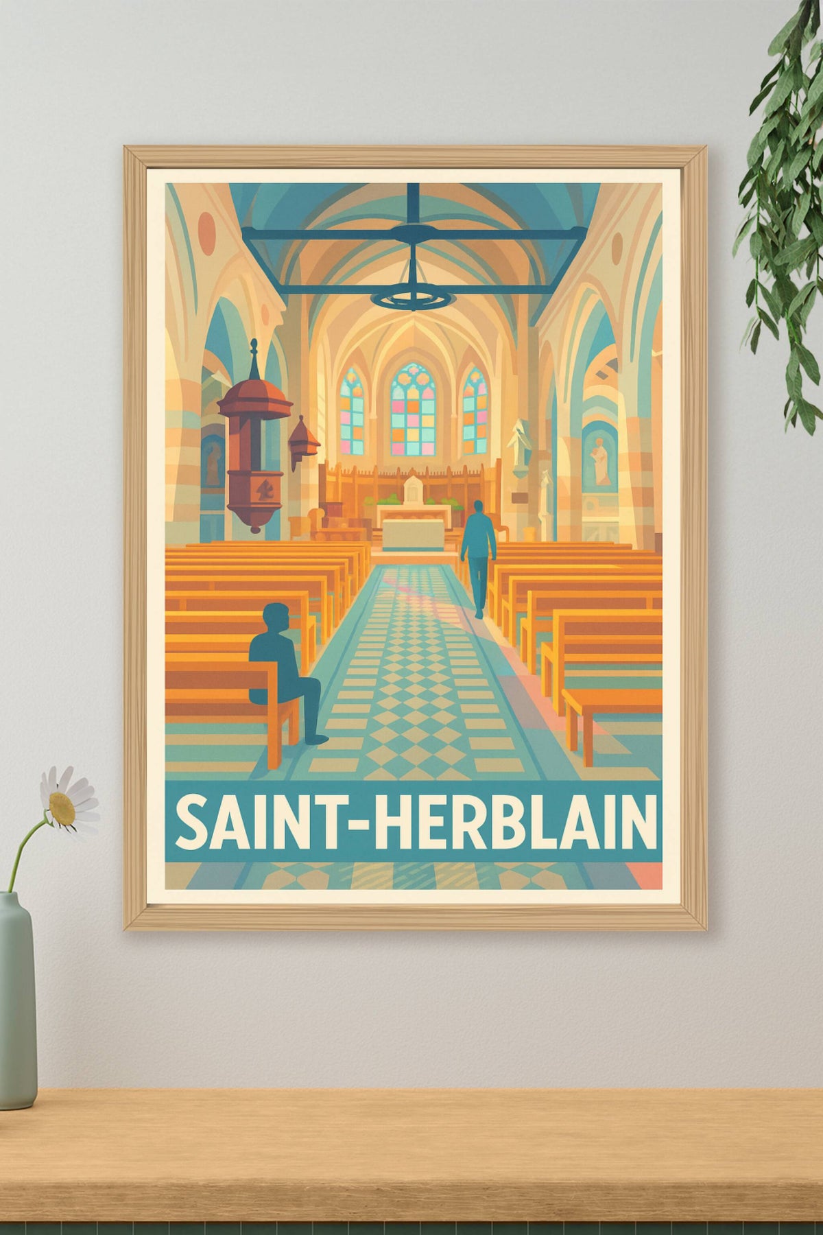 Affiche Saint-Herblain — Tranquillité et lumière dans l'église · poster d'art de Saint-Herblain