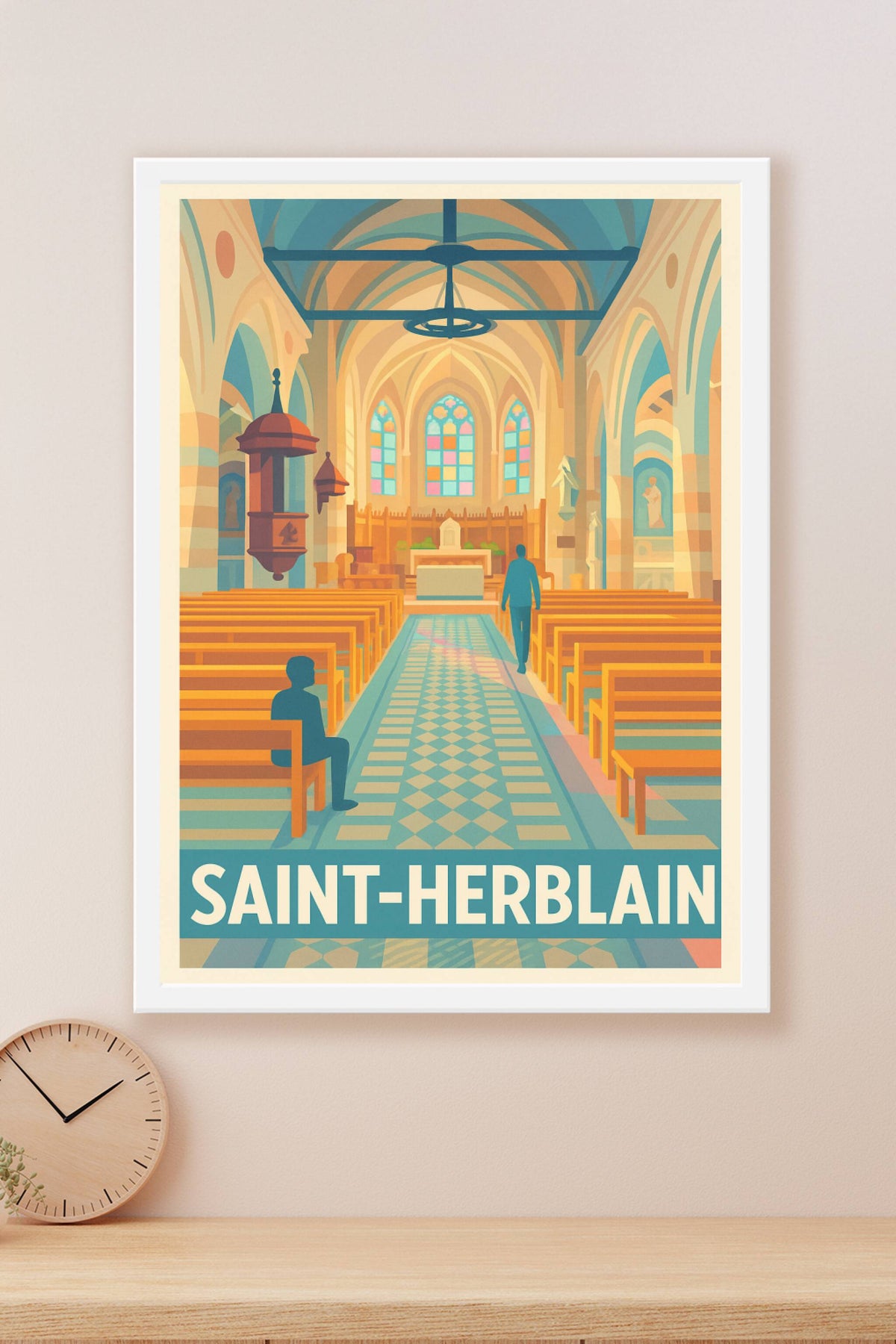 Affiche Saint-Herblain — Tranquillité et lumière dans l'église · poster d'art de Saint-Herblain