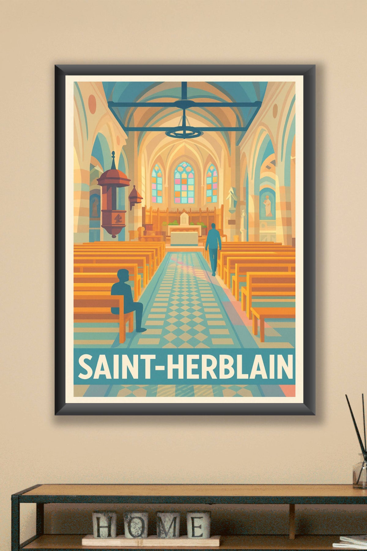 Affiche Saint-Herblain — Tranquillité et lumière dans l'église · poster d'art de Saint-Herblain