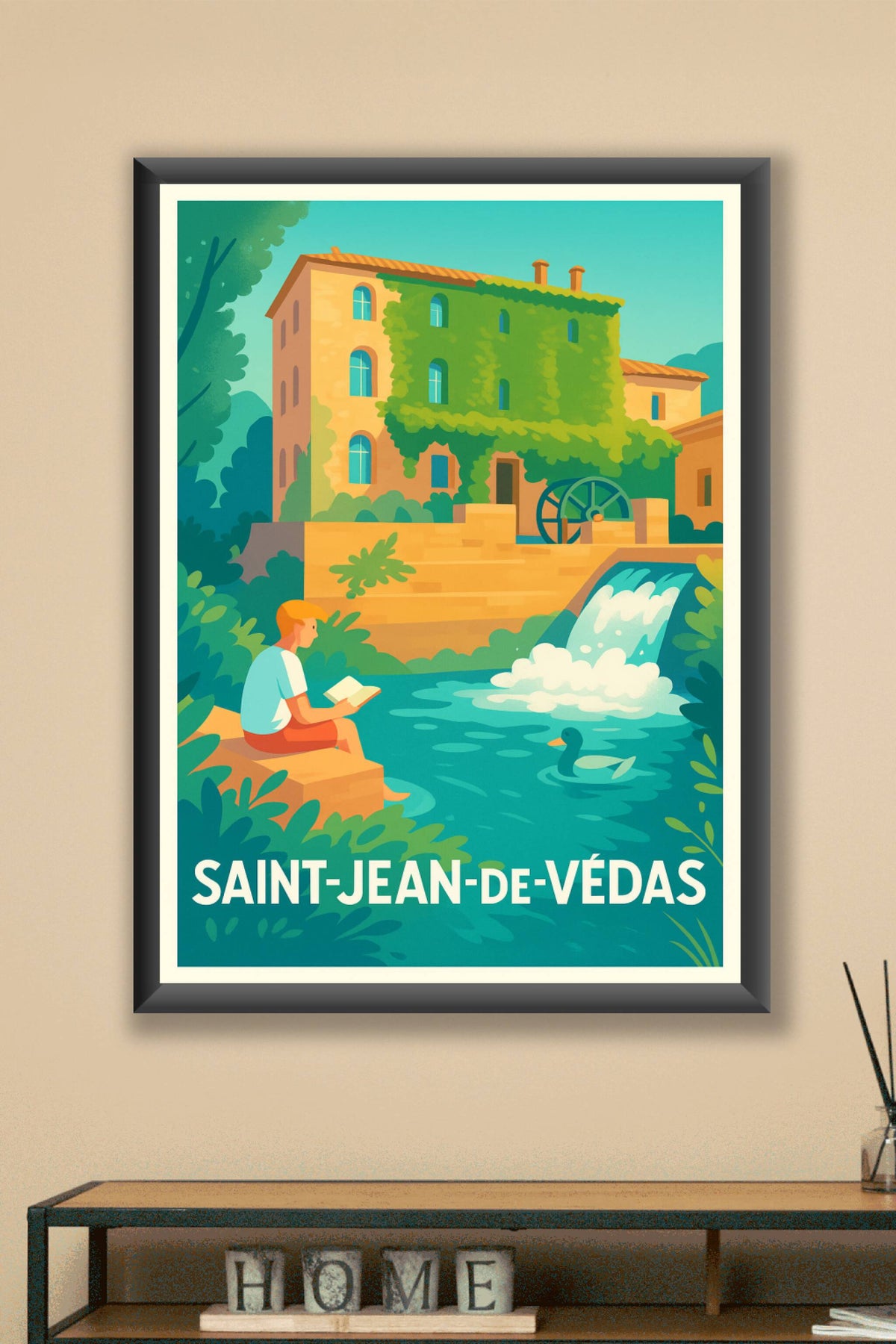 Affiche Saint-Jean-de-Védas — Havre de paix au bord de l'eau · poster d'art de Saint-Jean-de-Védas