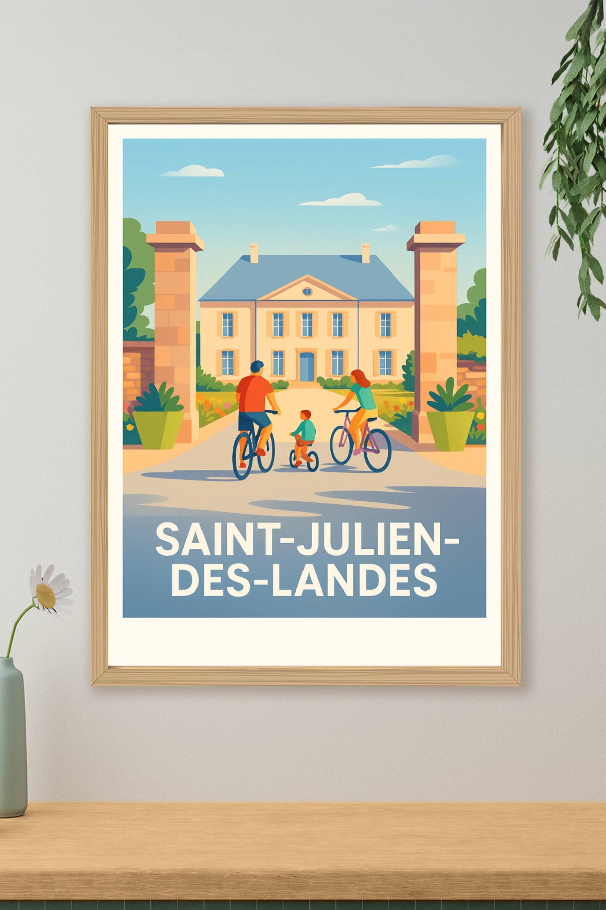 Affiche Saint-Julien-des-Landes — Escapade en famille à vélo · poster d'art de Saint-Julien-des-Landes