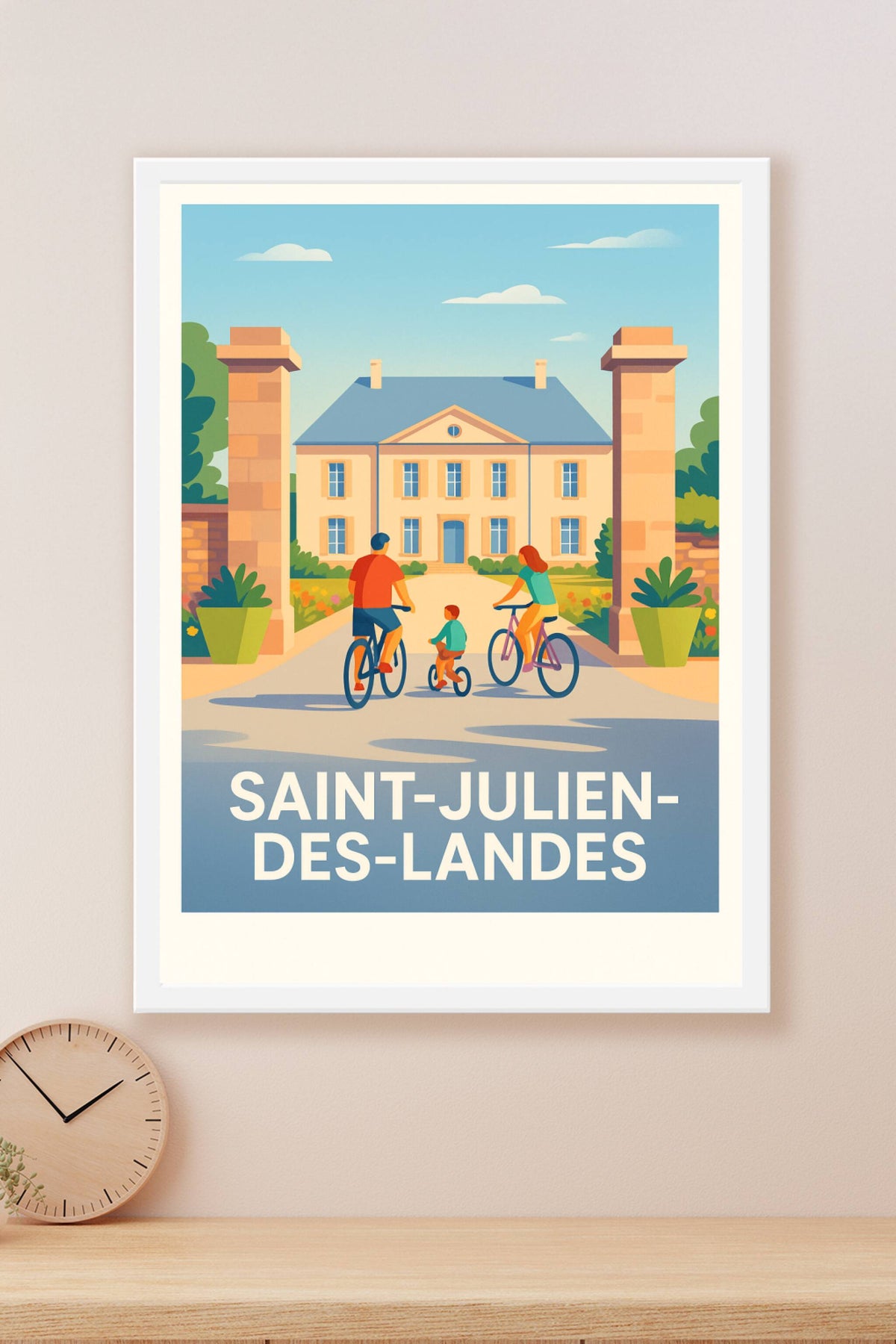 Affiche Saint-Julien-des-Landes — Escapade en famille à vélo · poster d'art de Saint-Julien-des-Landes